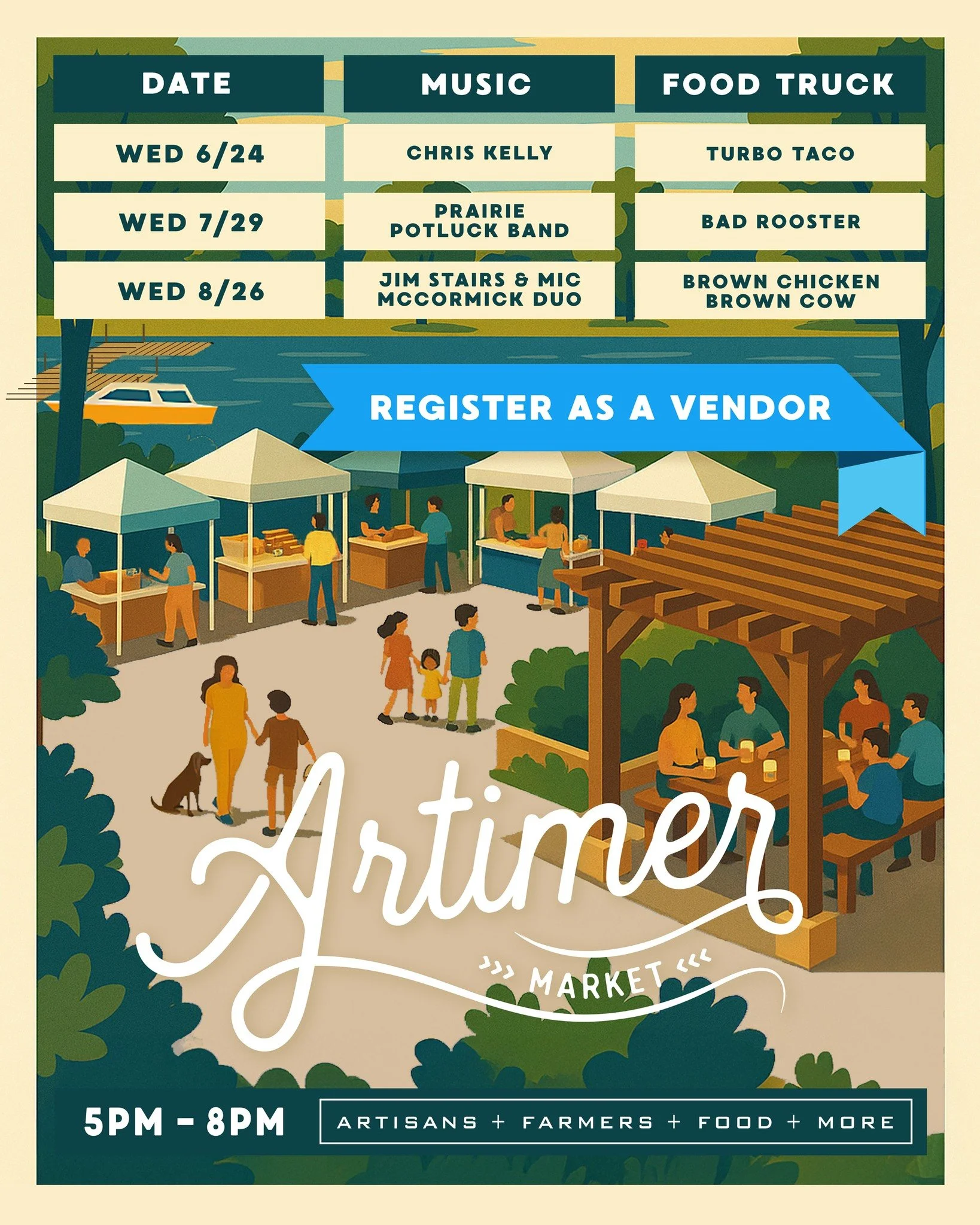 One of our favorite summer traditions is back.

Artimer Market returns to Back Channel Brewing with local vendors, live music, food trucks, and beautiful evenings on Lake Minnetonka.

We&rsquo;re now accepting vendor applications for all three 2026 m