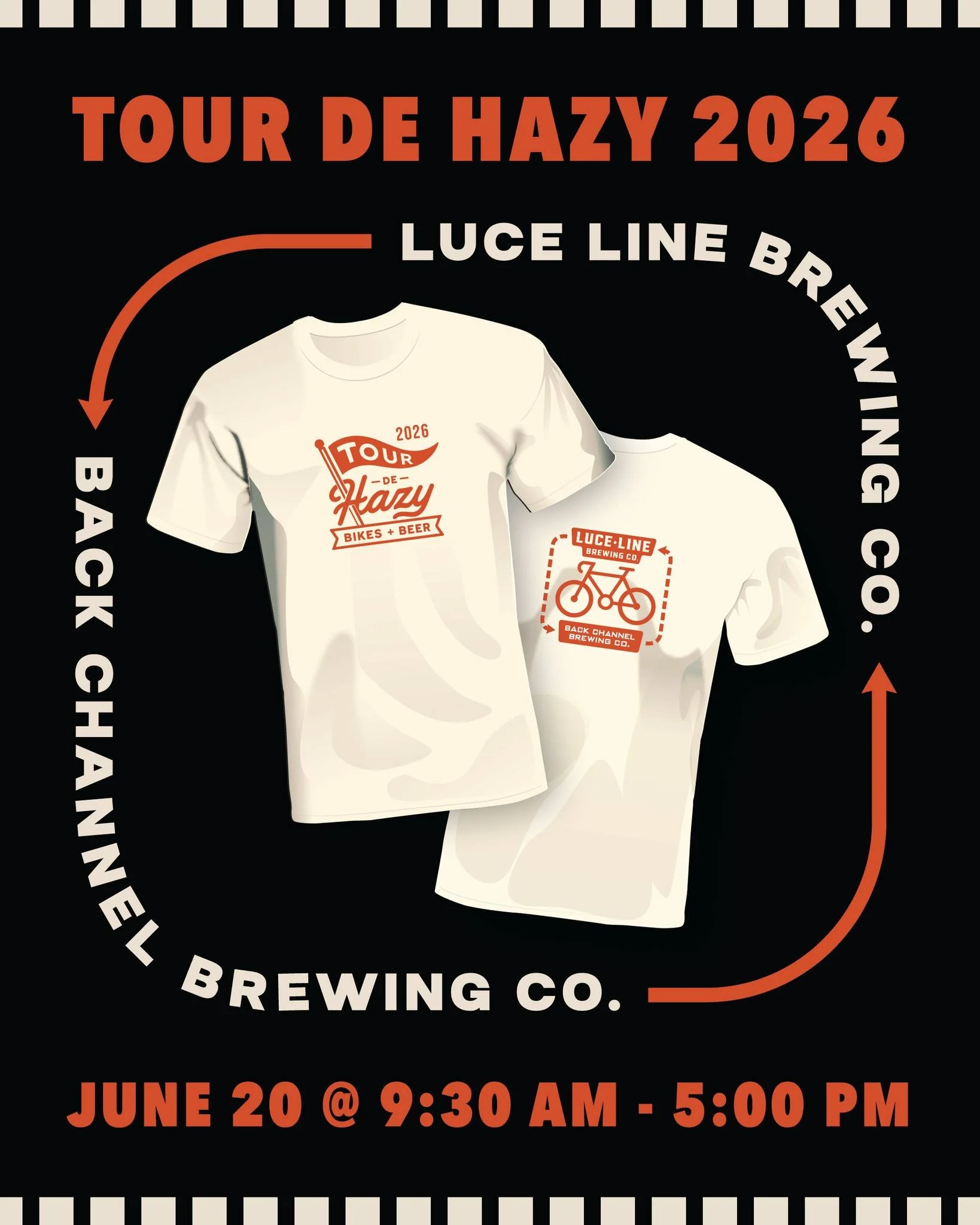 Tomorrow is your last chance to lock in a Tour de Hazy shirt.

We&rsquo;re teaming up again with Luce Line Brewing (@lucelinebrewing) on June 20 for a self-guided ride between Luce Line and Back Channel, connected by some of the best bike trails in M