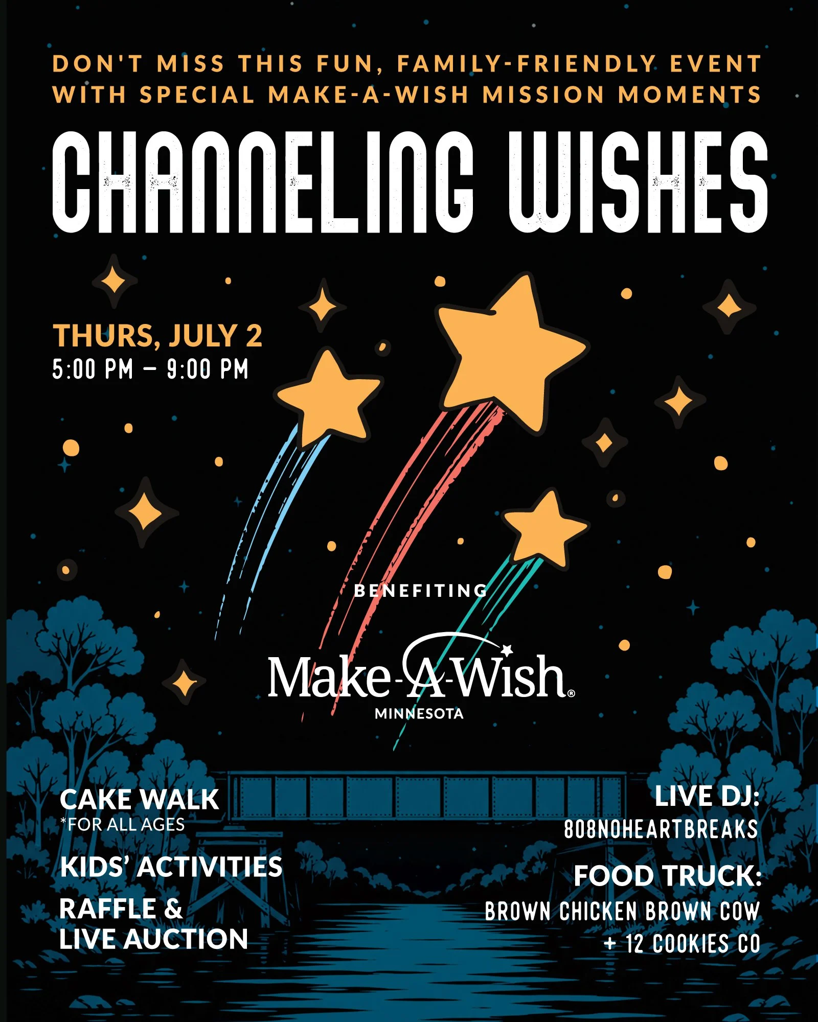 A night to give back!

Join us for the fourth year of Channeling Wishes, benefiting Make-A-Wish Minnesota @makeawishmn.

Thursday, July 2 | 5&ndash;9PM

This event has become one of the highlights of our summer, bringing together families, friends, l