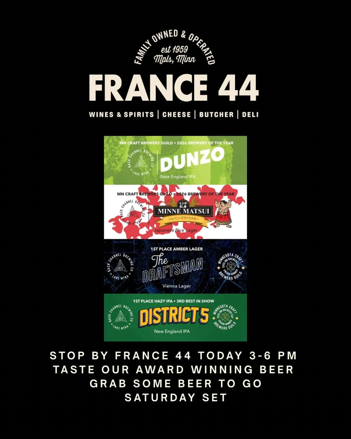 Need to restock your beverage fridge? Swing through @france_44 and say hello to @theslyry as he shares samples of our award winner brews from 3-6 PM.