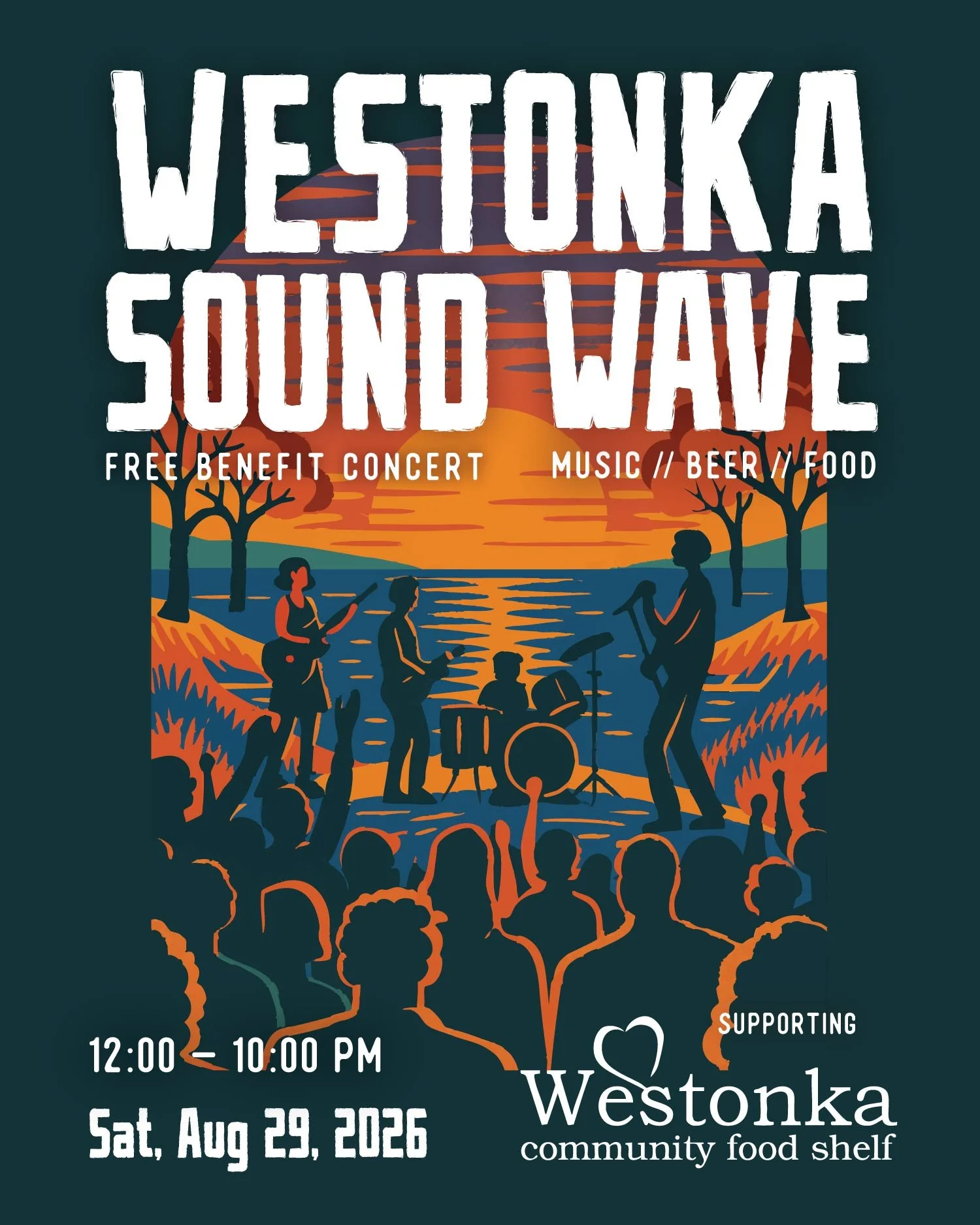 One of the biggest days of the summer at Back Channel is almost here.

Westonka Sound Wave is back this Saturday, August 29. Ten hours of live music, beer and food&mdash;all supporting the @westonkafoodshelf.

Live Music // Noon&ndash;10PM
12&ndash;1
