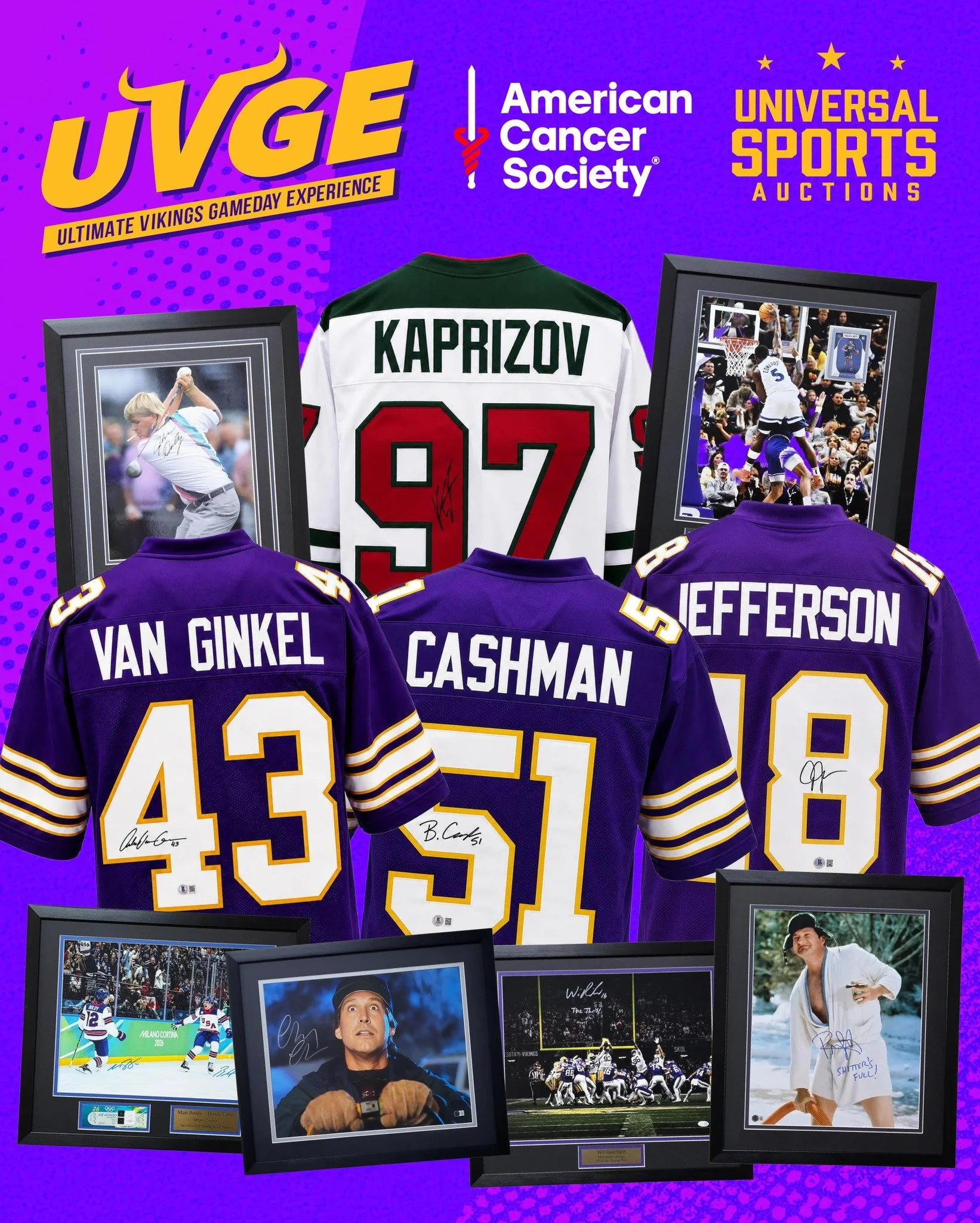 Get Ready for UVGE: Crucial Catch Edition!

Tomorrow, we&rsquo;re teaming up with the American Cancer Society's Gold Together program for an unforgettable Ultimate Vikings Gameday Experience! Join us for an exciting lineup:

Universal Sports Auctions