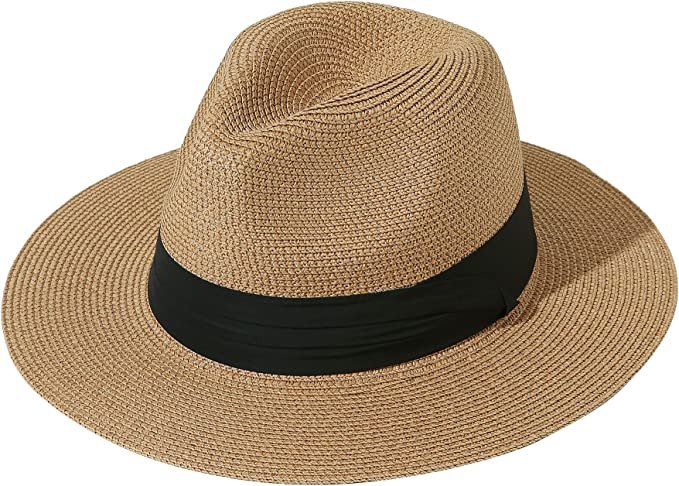 Foldable UPF50 Summer Straw Hat Wide Brim Fedora 