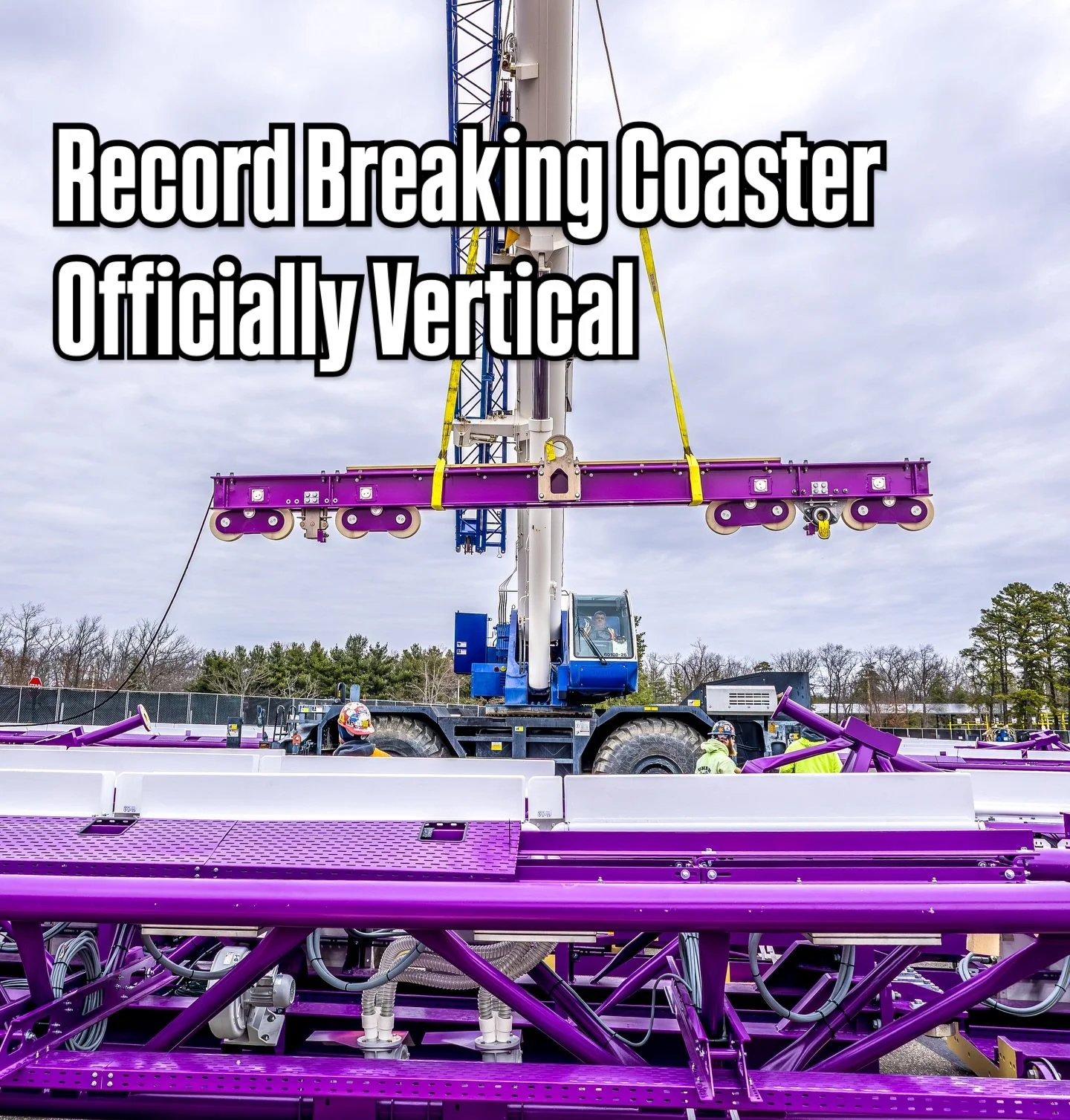 Project Purple is now vertical!! When do you think we will learn more about this record breaking coaster? Or which records do you think it will smash?
.
📸: @sfgradventure 
.
#rollercoaster #coasters #themepark #SixFlags #sixflagsgreatadventures