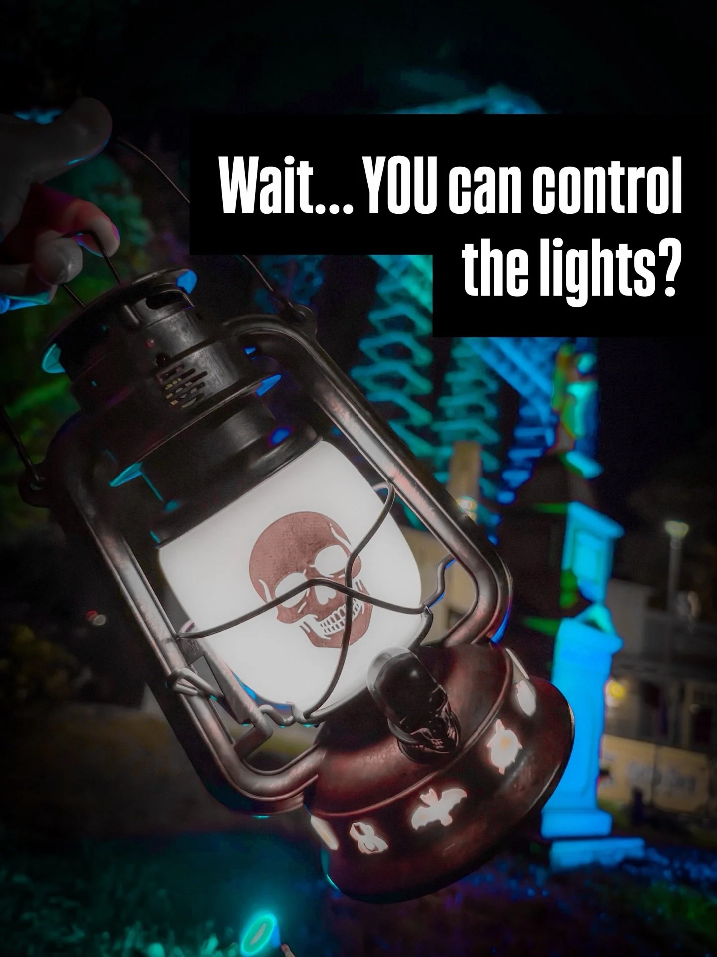 YOU control the lights at Cedar Point? 
This is the interactive lantern at HalloWeekends.
Press the button to activate the Color Collect pillars around the park and find all six colors &mdash; or switch modes and watch the lantern glow along with the