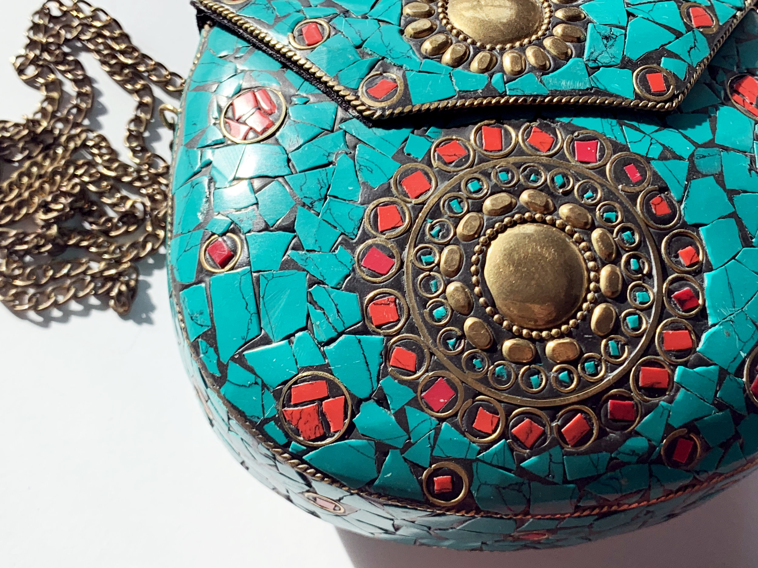Nepalese brass, turquoise and coral stone. swoon