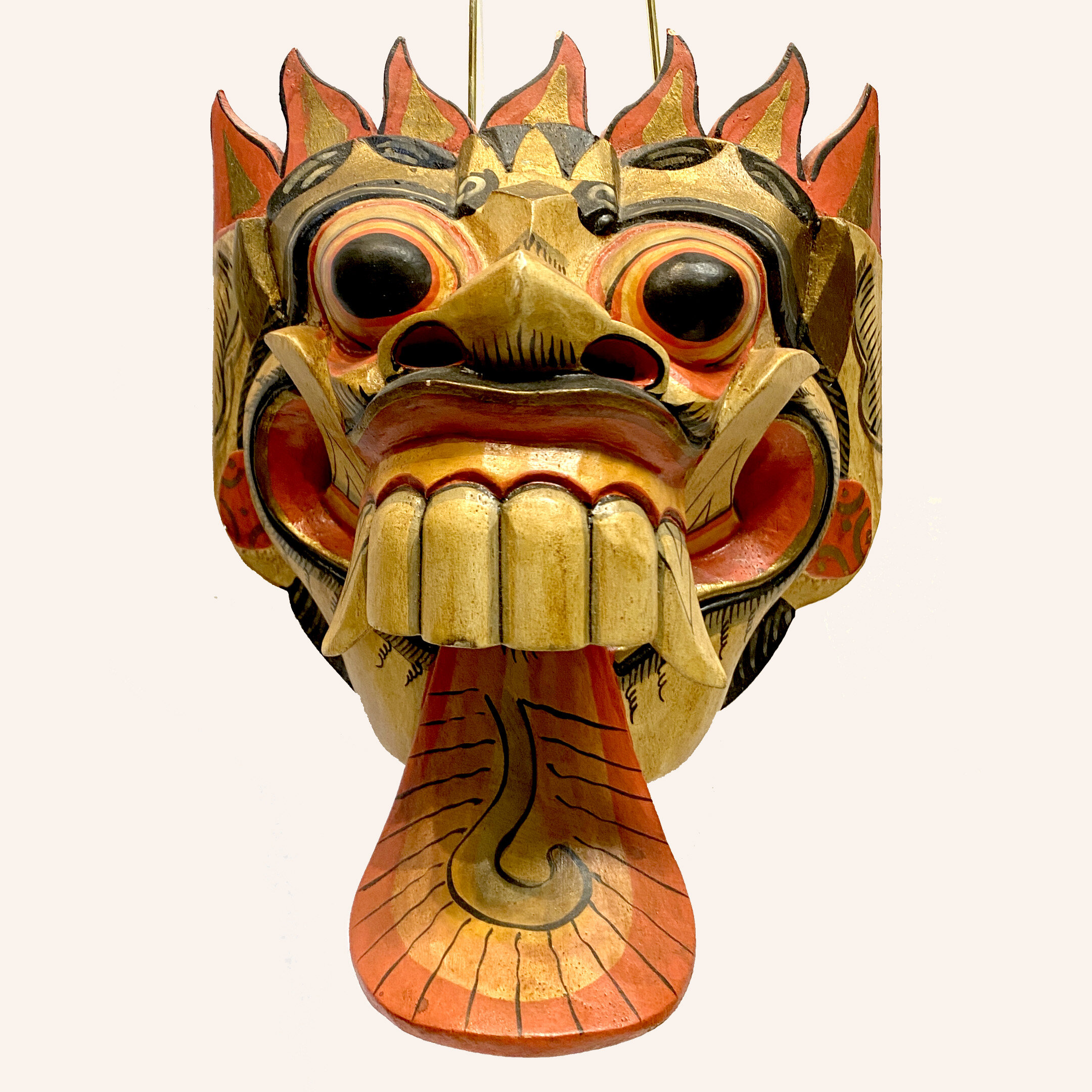 Bali Mask Dragon Tribe Demon Tongue Wall Wood Barong Hand Carving Painted Rangda 