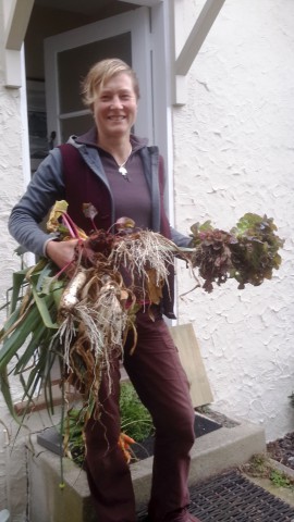 Becky Cameron with an abundance of vegetables