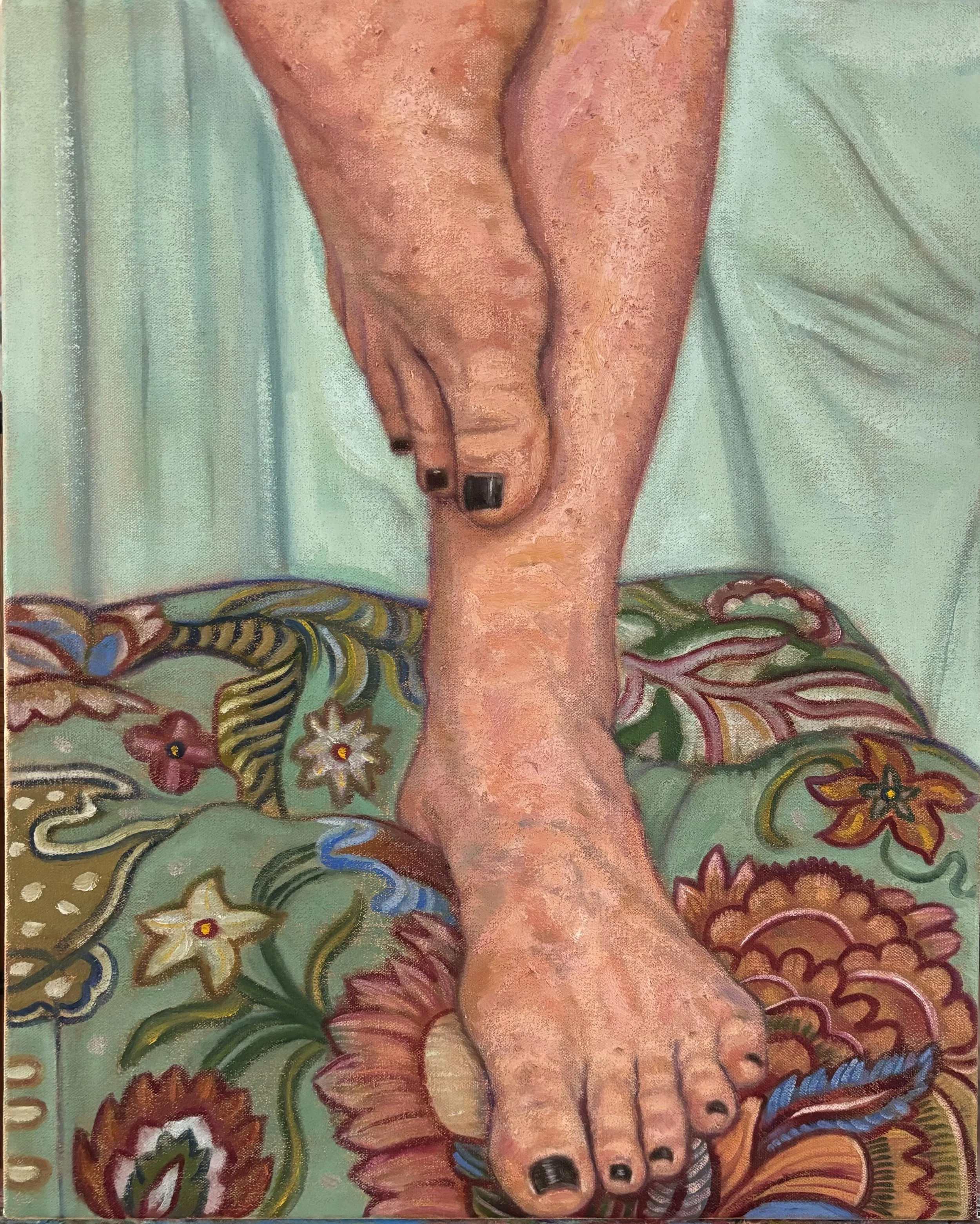 Ro's Feet on a Floral Foot Stool