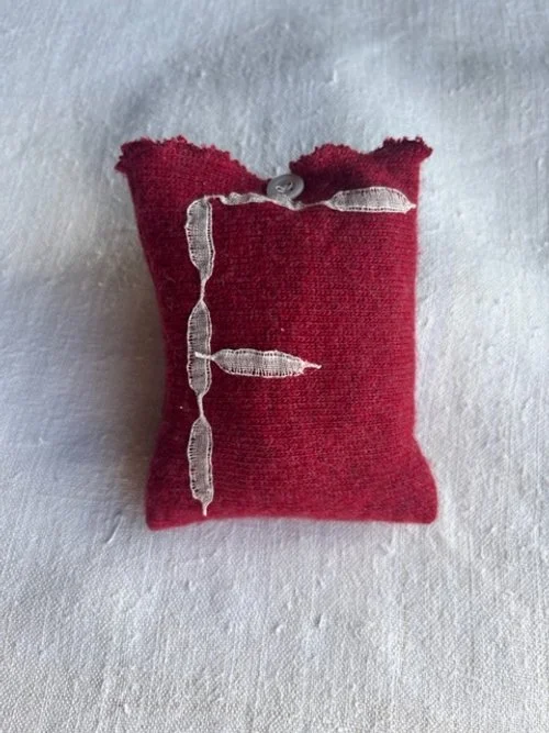 Small Cashmere Lavender Bag. Initial "F"