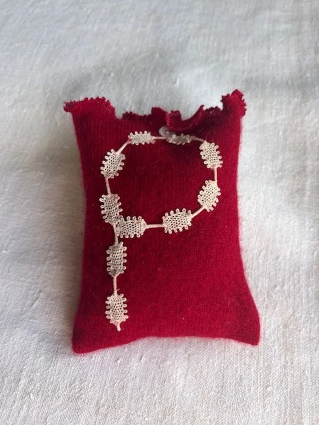 Medium Cashmere Lavender Bag. Initial "P"