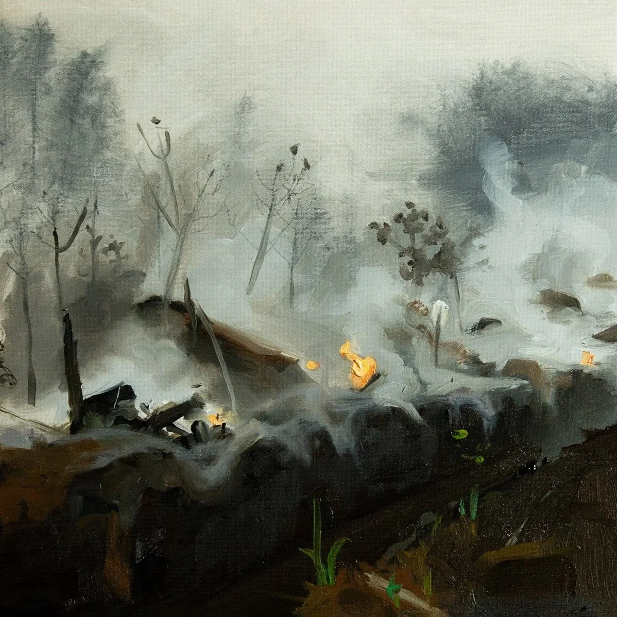 "Burning Back the Land" 30x30cm, Oil on Canvas