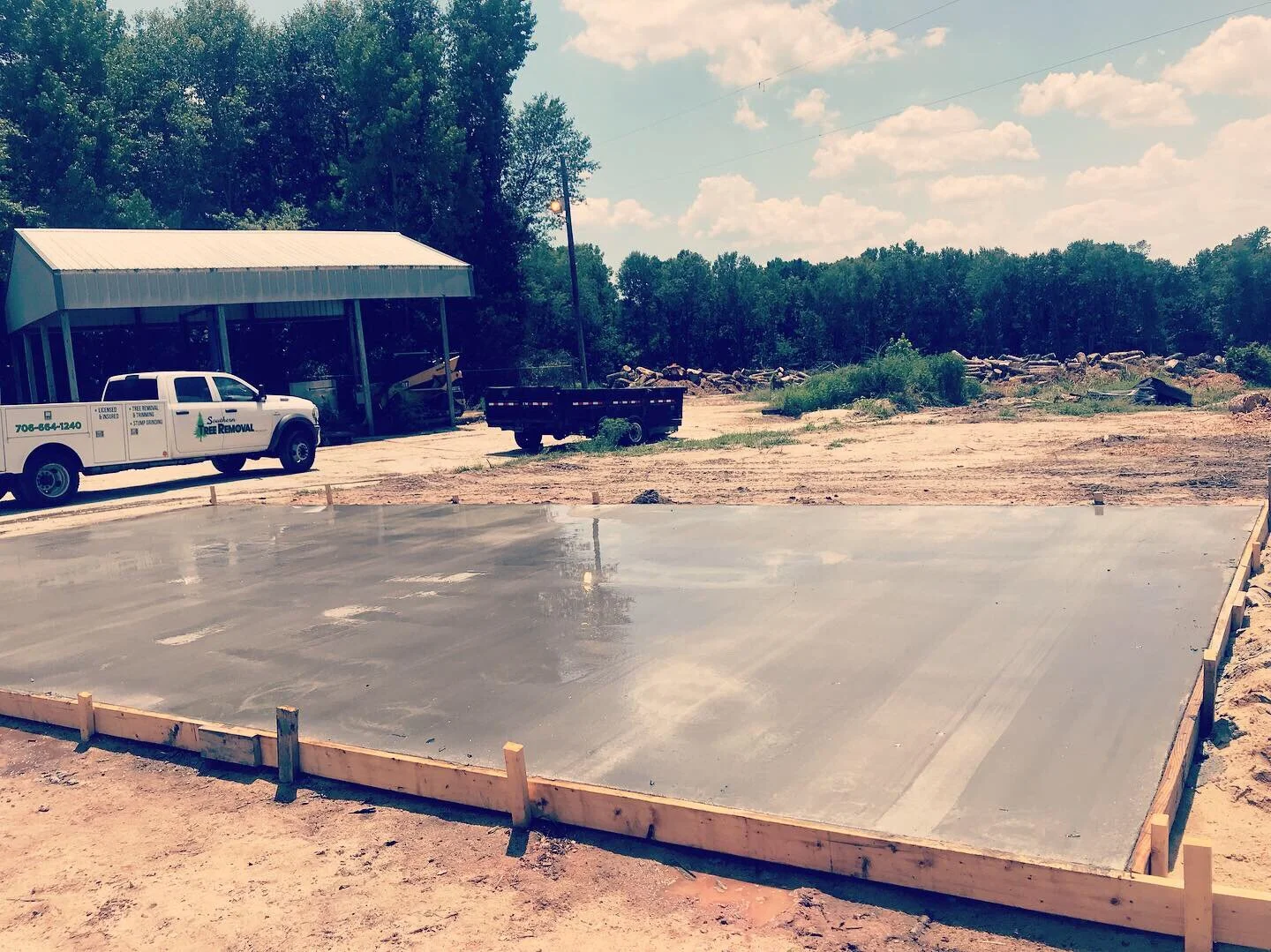 7-27-19 New 20x40 concrete pad installed so apparently the sawmill won’t have to be leveled and adjusted 3 times a day
