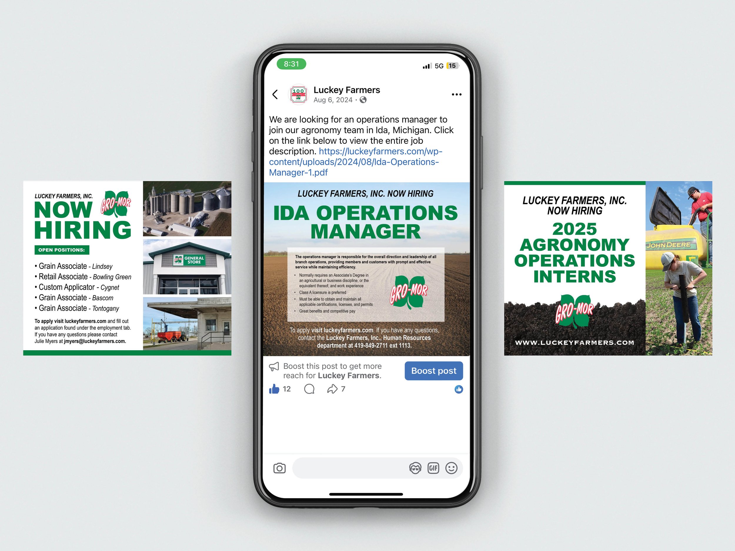  Examples of hiring graphics designed and posted on the Luckey Farmers Facebook page. 