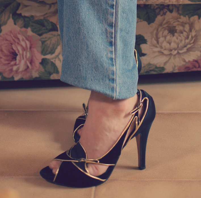 2000's La Perla black and gold velvet pumps, Sizes 39 and 36