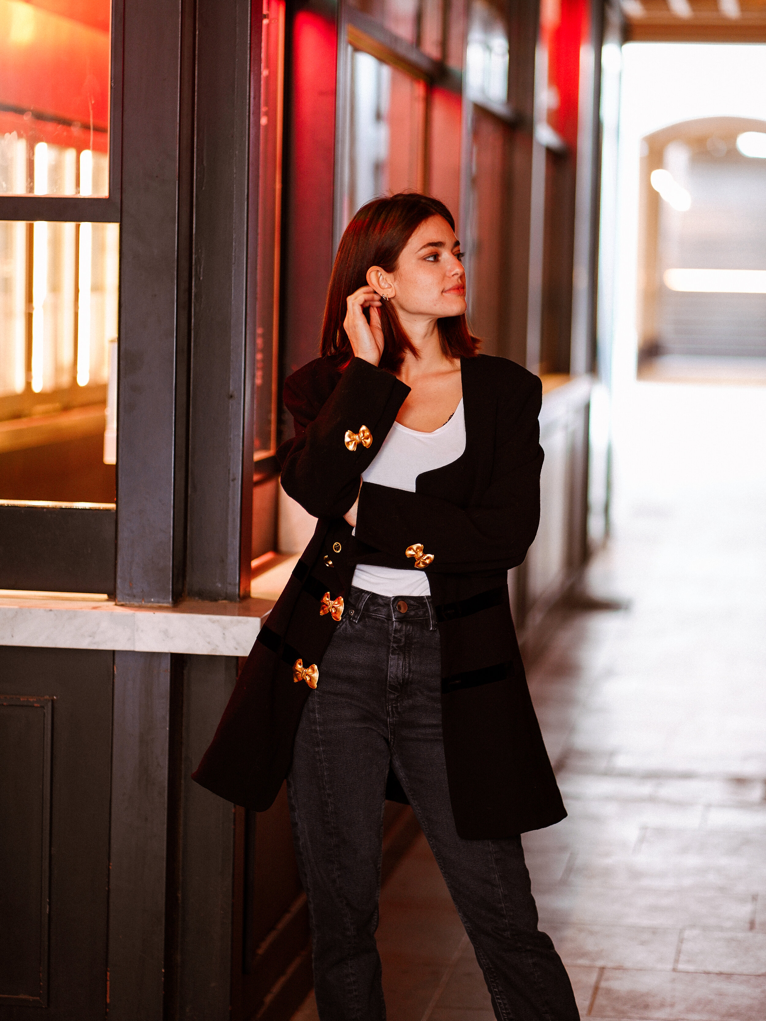 90's Nina Ricci Edition Boutique black striped jacket, Size 44 (small L)