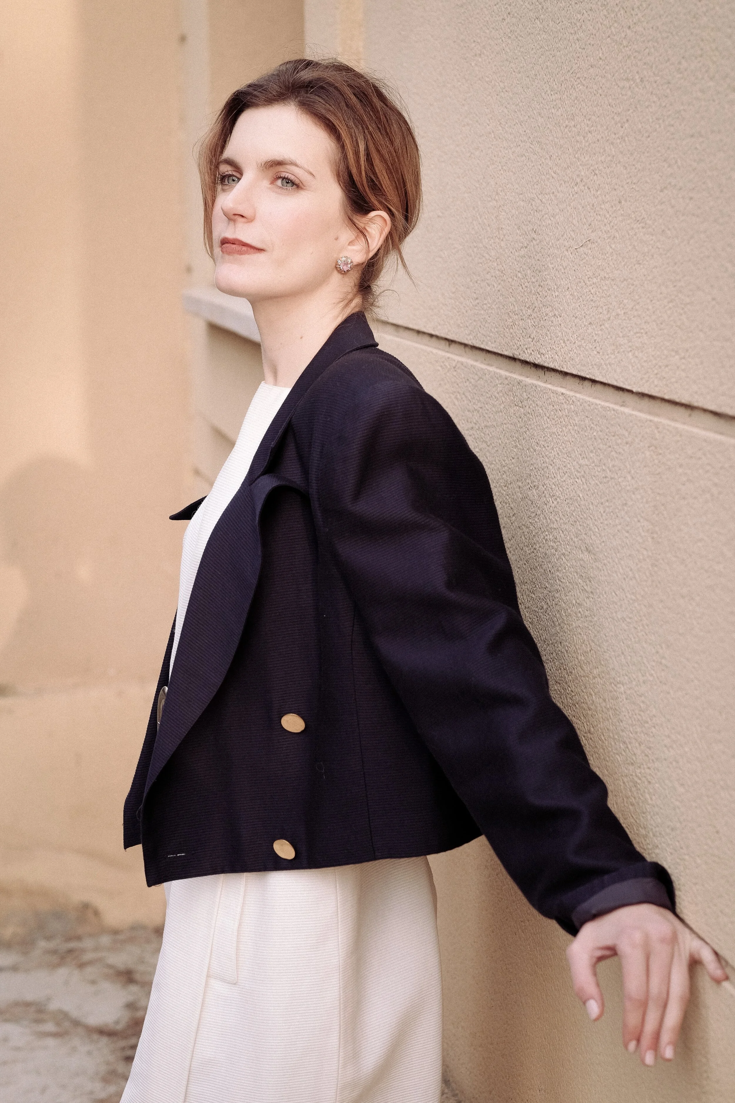 80’s navy blue buttoned jacket by St.Gillian by Kay Unger, Size 44