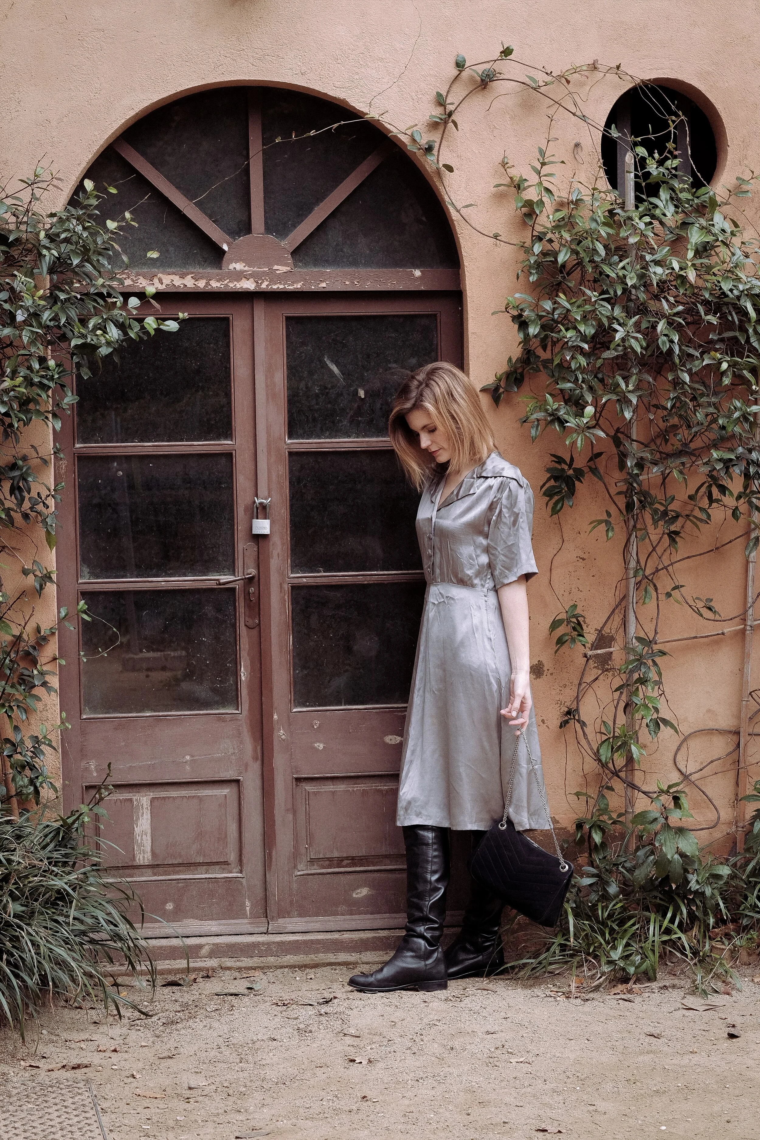 70's silk satin silver dress, Size M