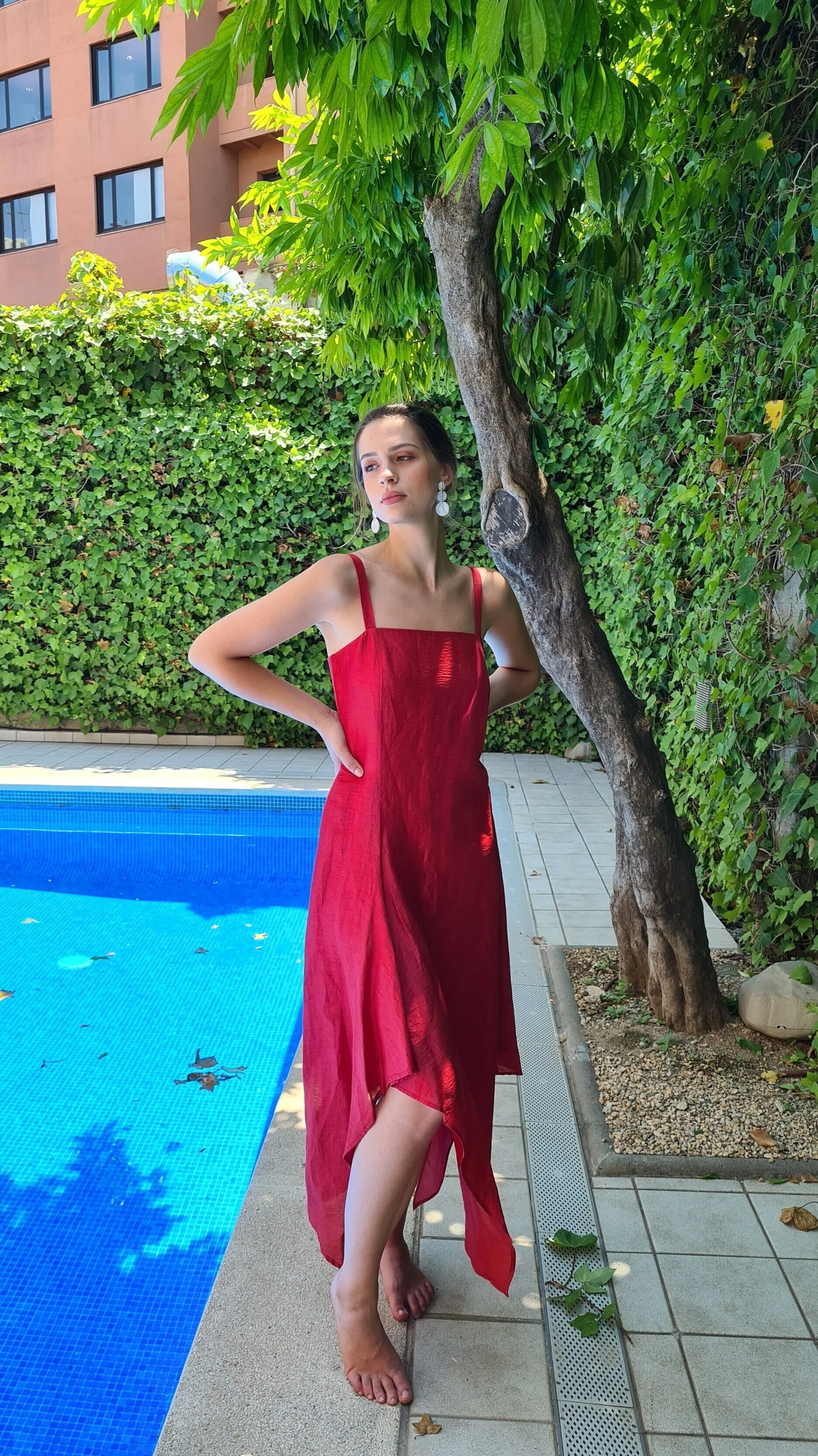 Second-hand Zapa red linen dress and matching jacket, Spanish Size 42