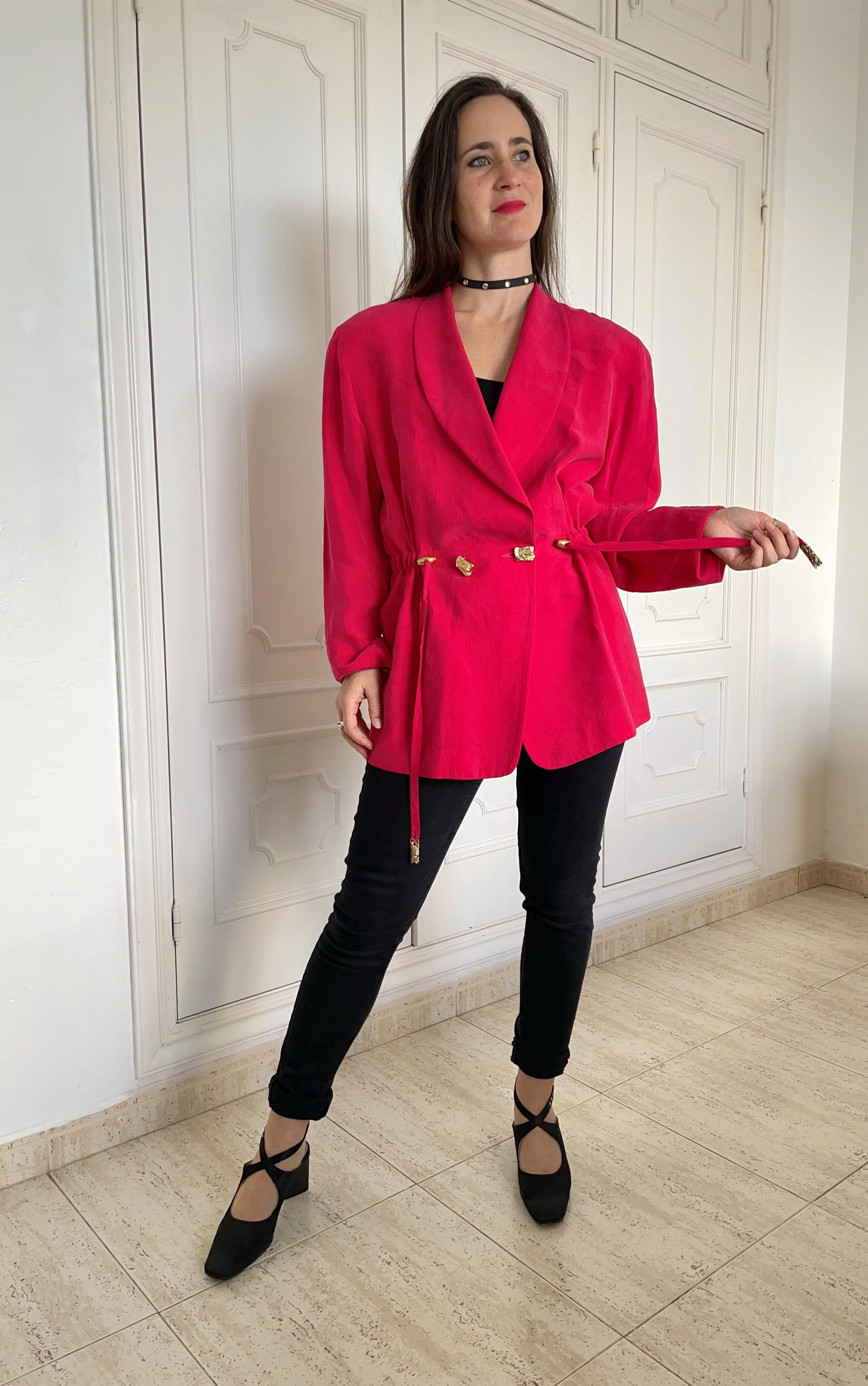 80's Peachskin Fuchsia Blazer, Size M