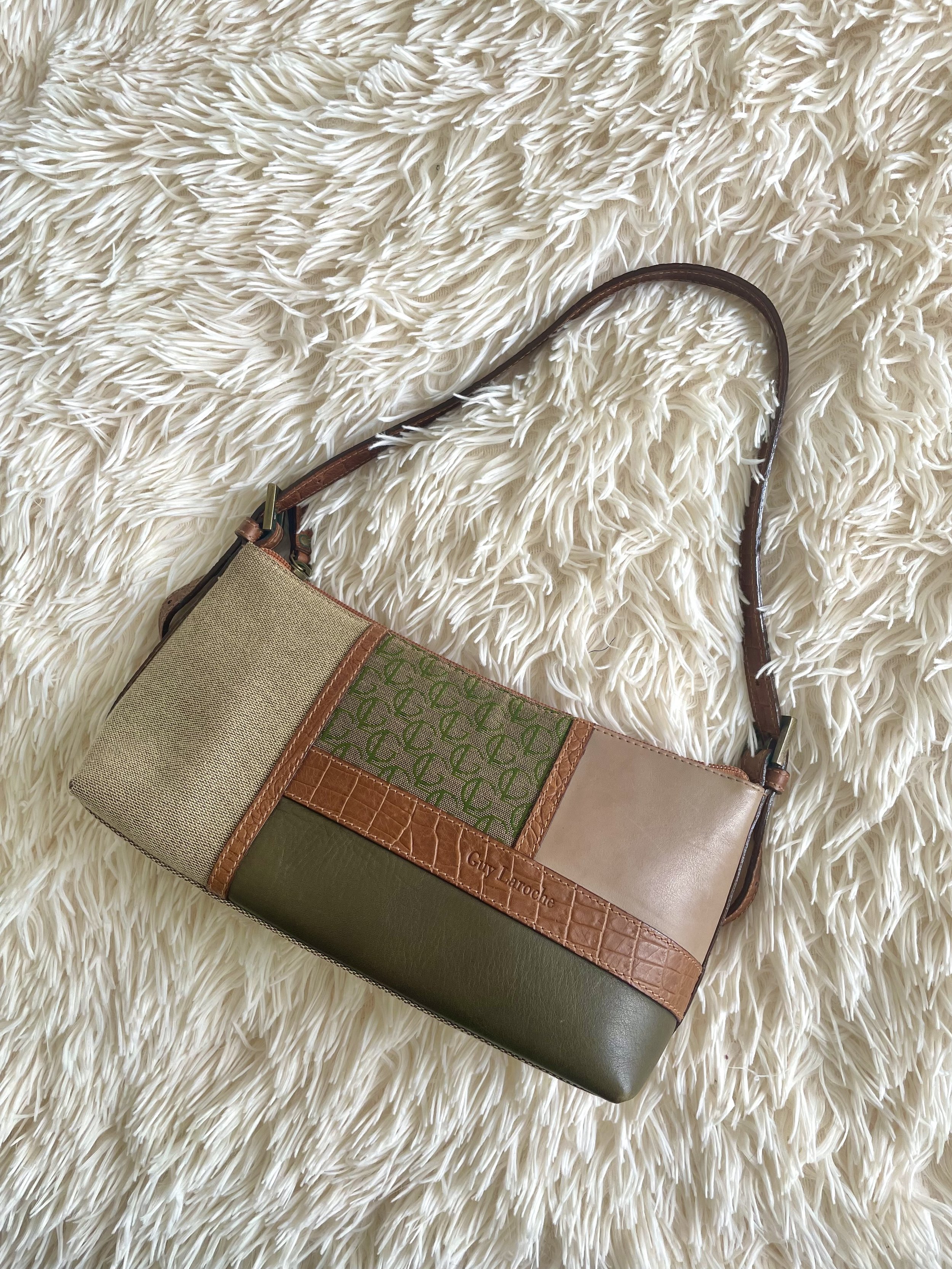 Guy Laroche canvas and leather baguette bag