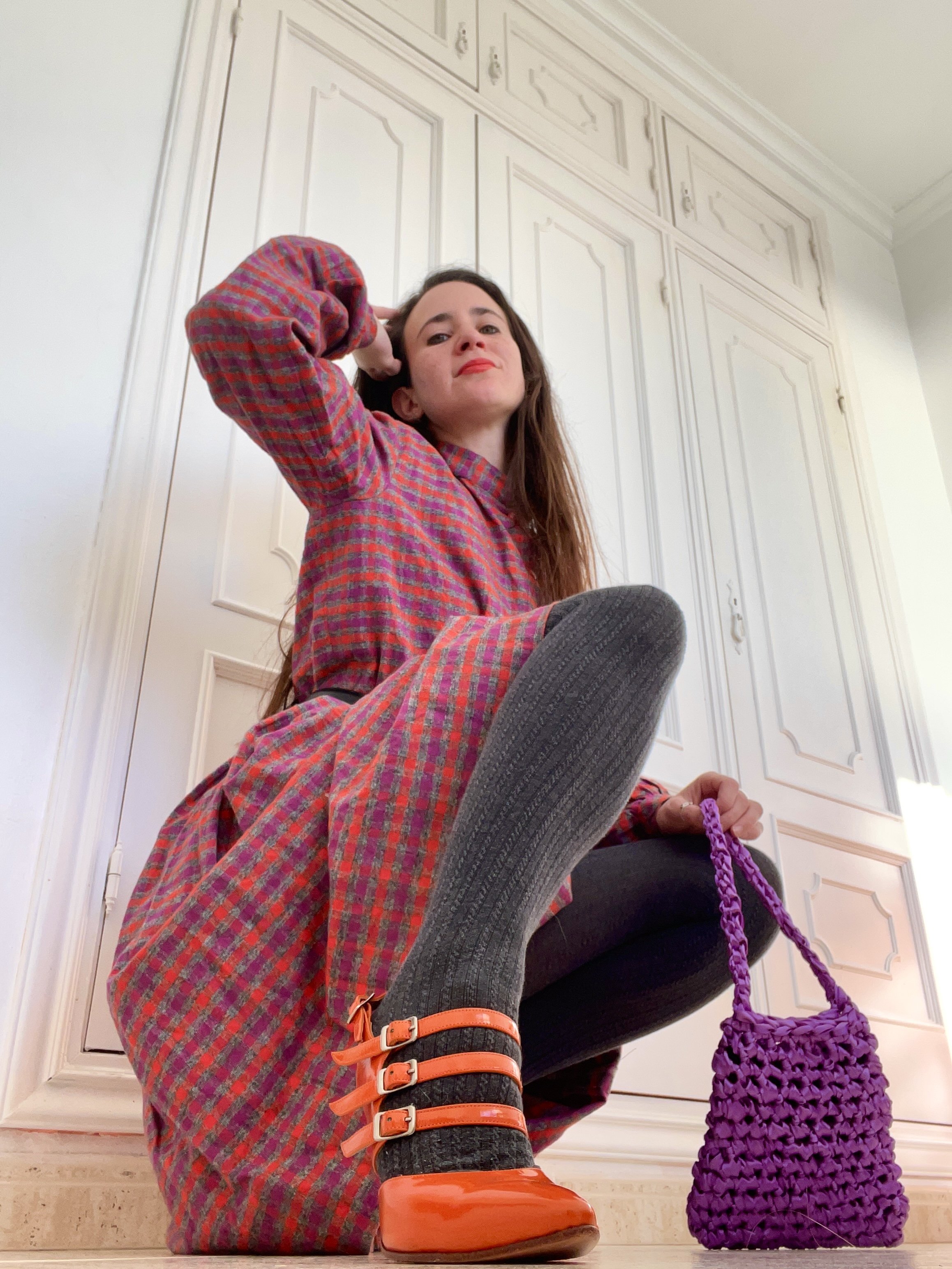 Colorful Vintage Wool Dress, Size S