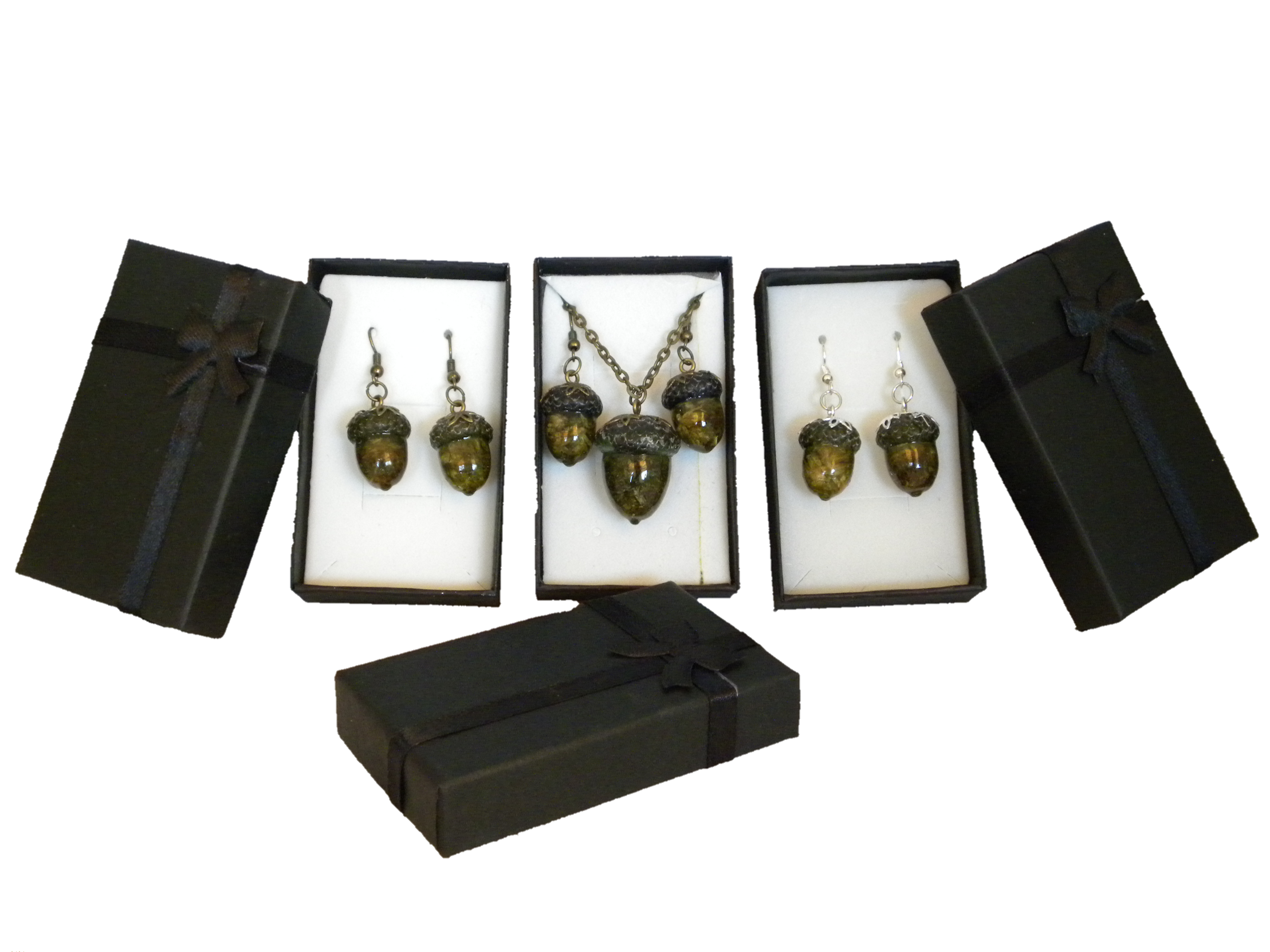 Bud resin acorn pendant sets. marijuana jewelry / bud jewelry