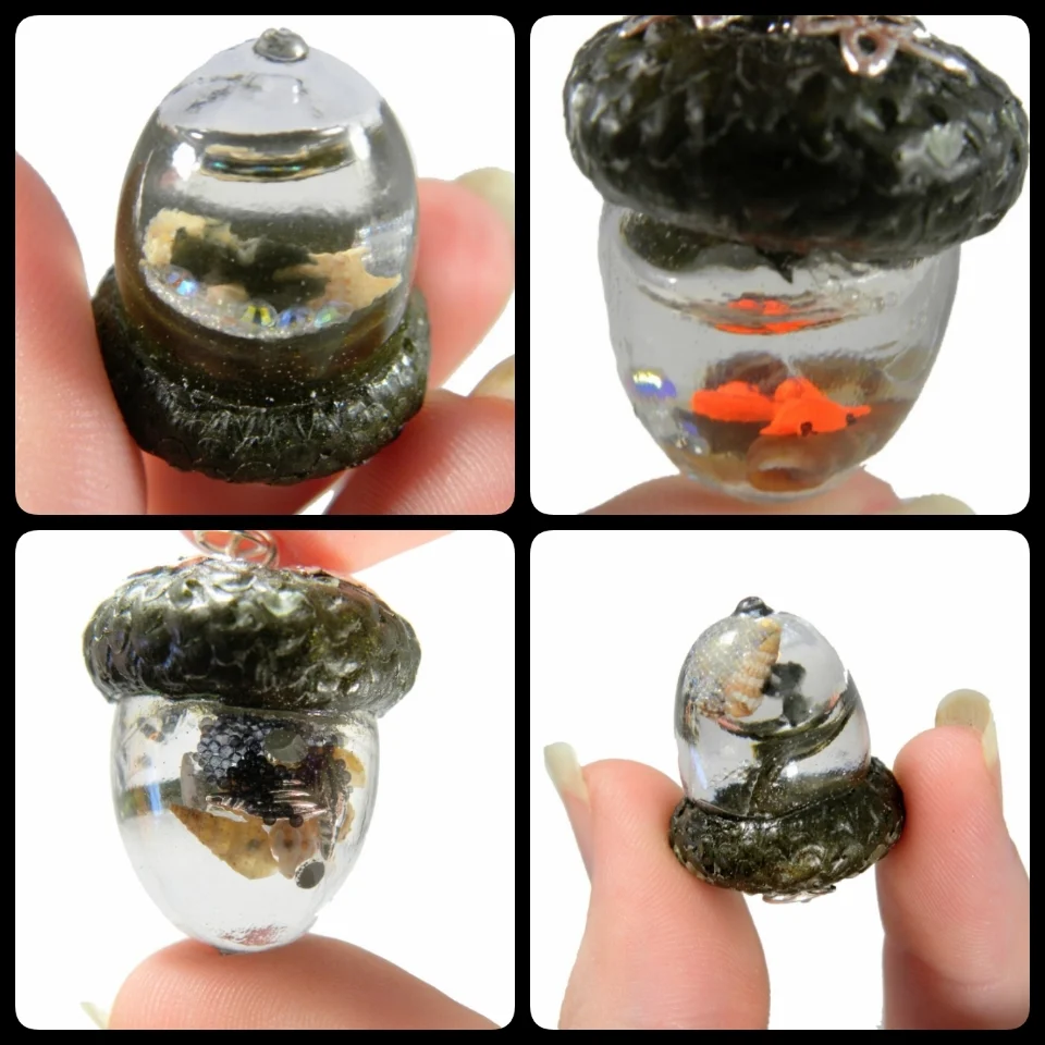 Shaker / snowglobe Under the sea acorn resin pendant