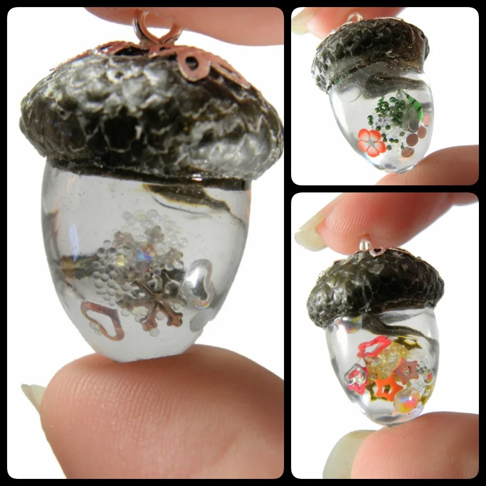 Shaker / snowglobe acorn resin pendant