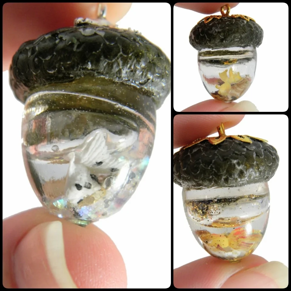 Shaker / snowglobe Under the sea acorn resin pendant