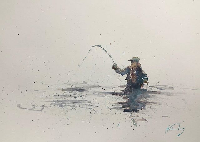🎣 Cream colored paper. Muted palette. #watercolor #painting #watercolorpainting #paint #art #fishing #flyfishing #palette