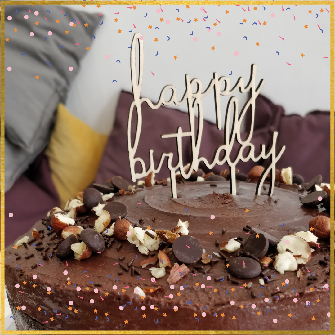 Wooden 'Happy Birthday' Cake Topper 