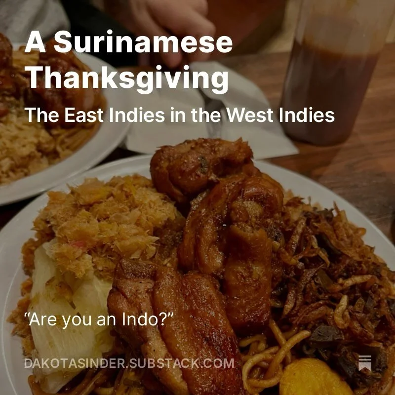 A Surinamese Thanksgiving 🇸🇷 | Full Essay Linked in the Bio 🦃

&ldquo;Neither Yvonne nor Agung speaks Bahasa Indonesia. When their ancestors were whisked away, the language didn&rsquo;t exist in its current form. Despite this linguistic severance,