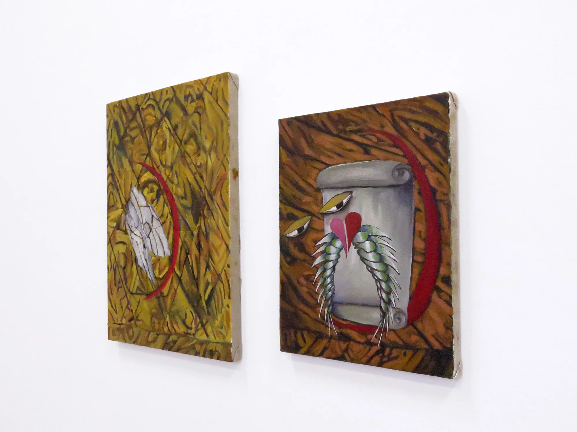 DAVID J. ARMACOST Untitled, 2018, oil on linen collage (left) DAVID J. ARMACOST Untitled, 2017, oil on linen (right)