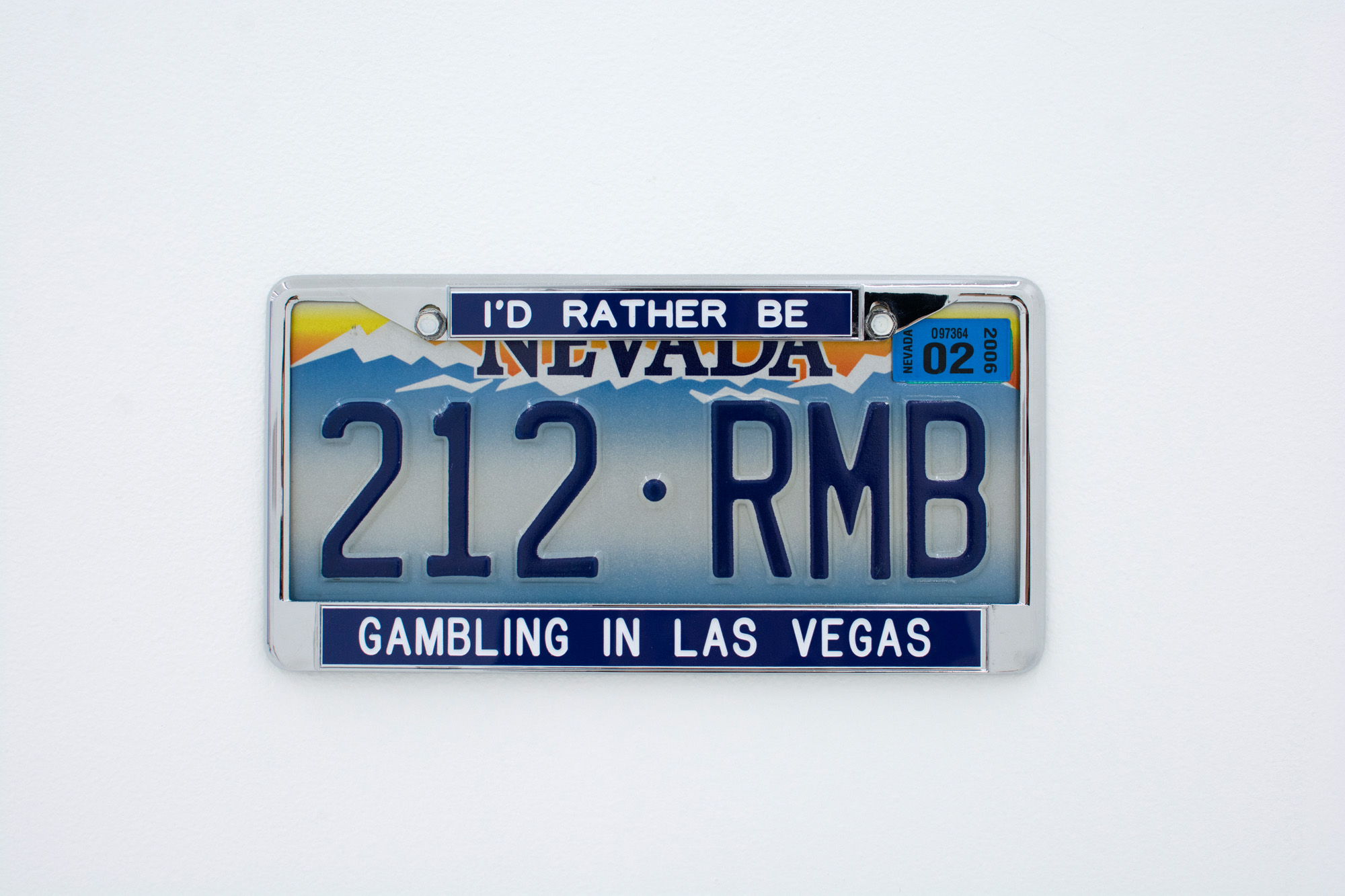 KEITH J. VARADI Oasis , 2016, Nevada license plate, license plate holder