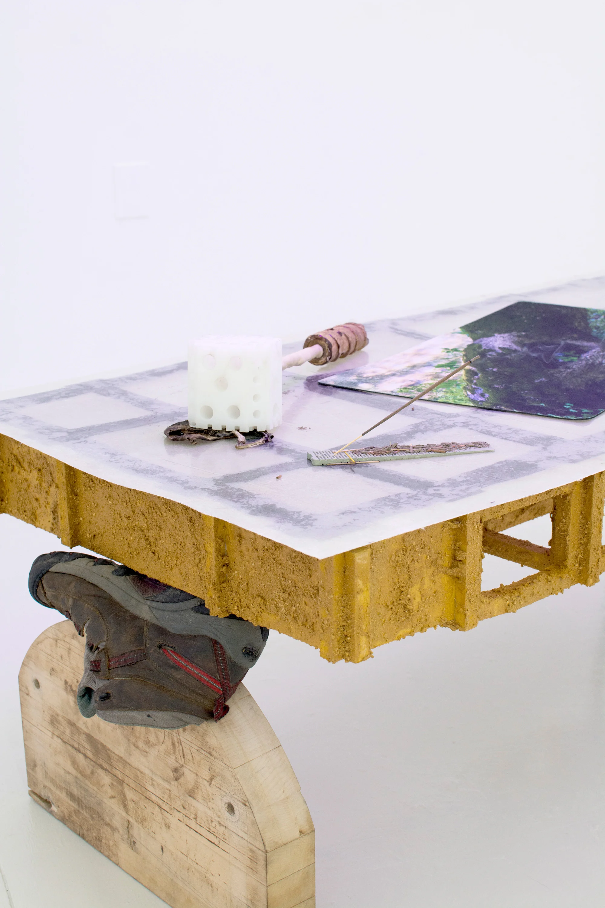 Again, John considered two days , 2016, MDF, poplar, oak, PVA, acrylic, fiberglass, epoxy, UHMW, aquaresin, banana, steel, silver, hardware (detail)