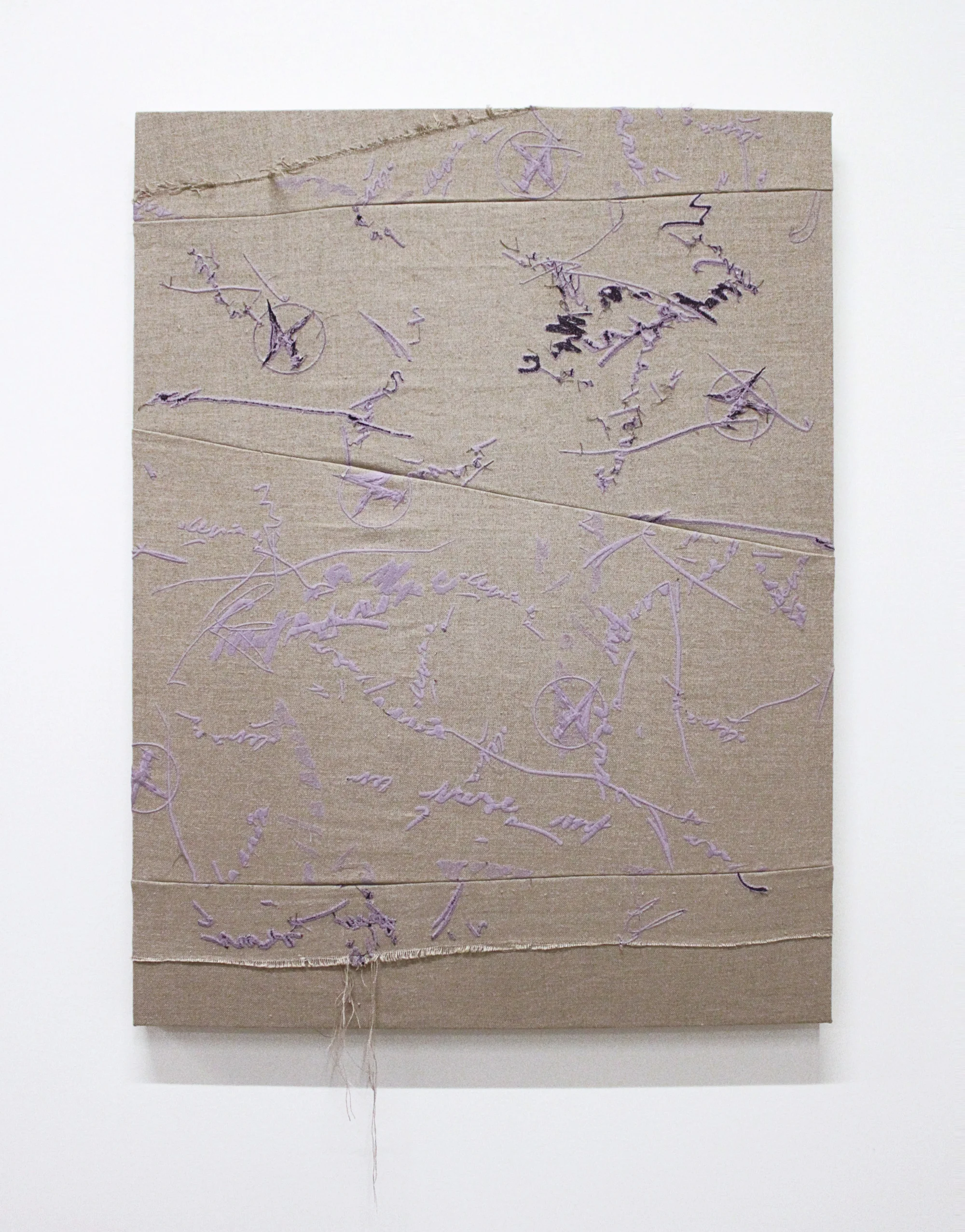 ERIKA CERUZZI Jima split , 2016, Polyester and ceramic embroidery thread, linen