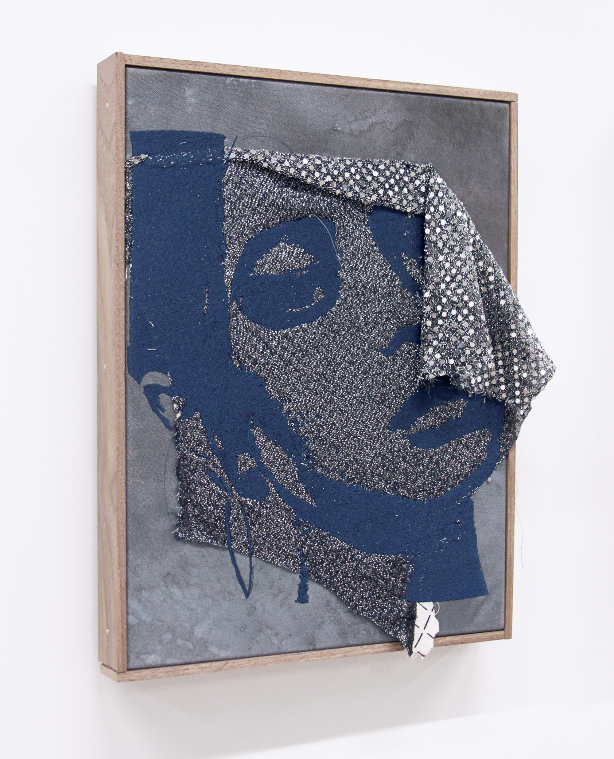 BRENDAN FOWLER Danielle , 2016, Embroidery on found fabric, acrylic, canvas, artist frame