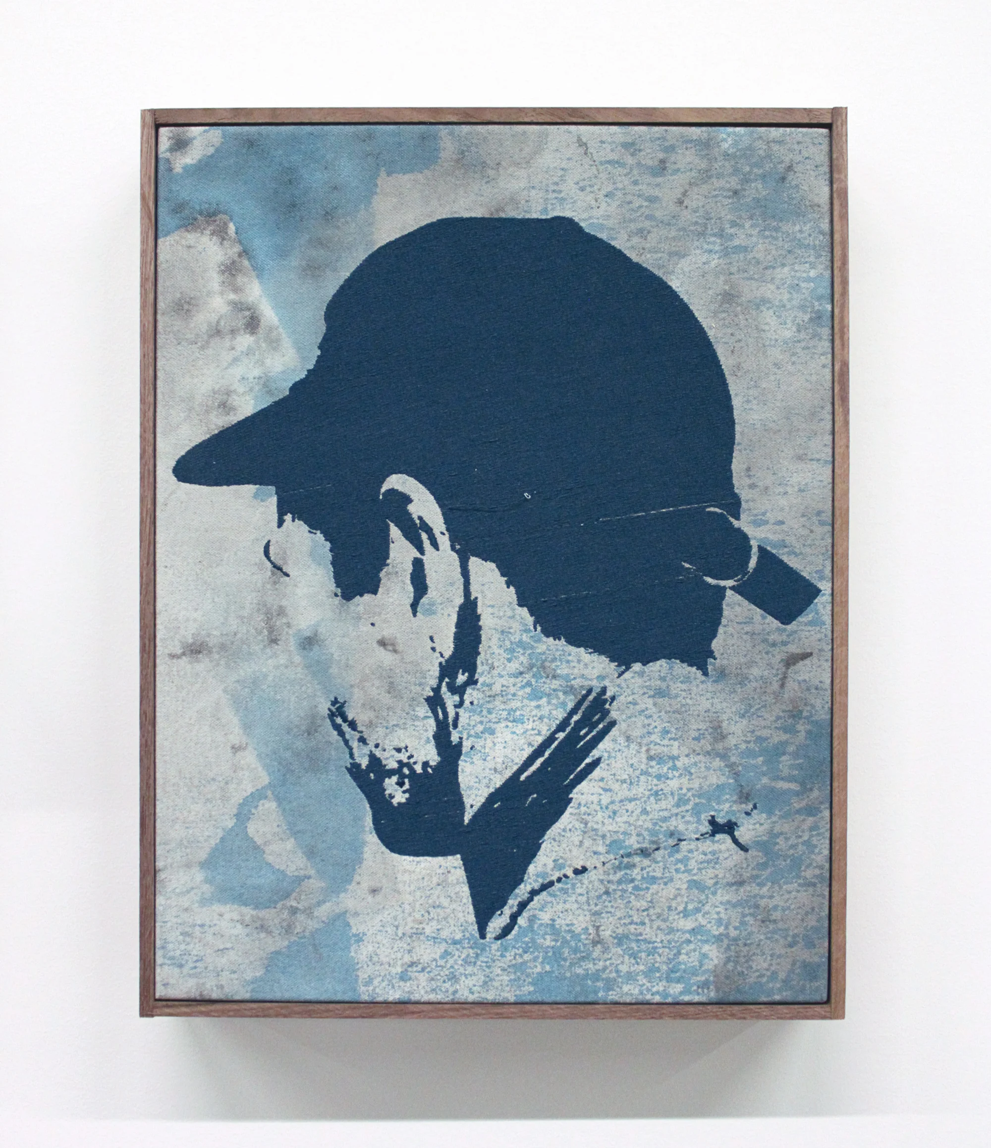 BRENDAN FOWLER Cali , 2016, Embroidery on found fabric, acrylic, canvas, artist frame