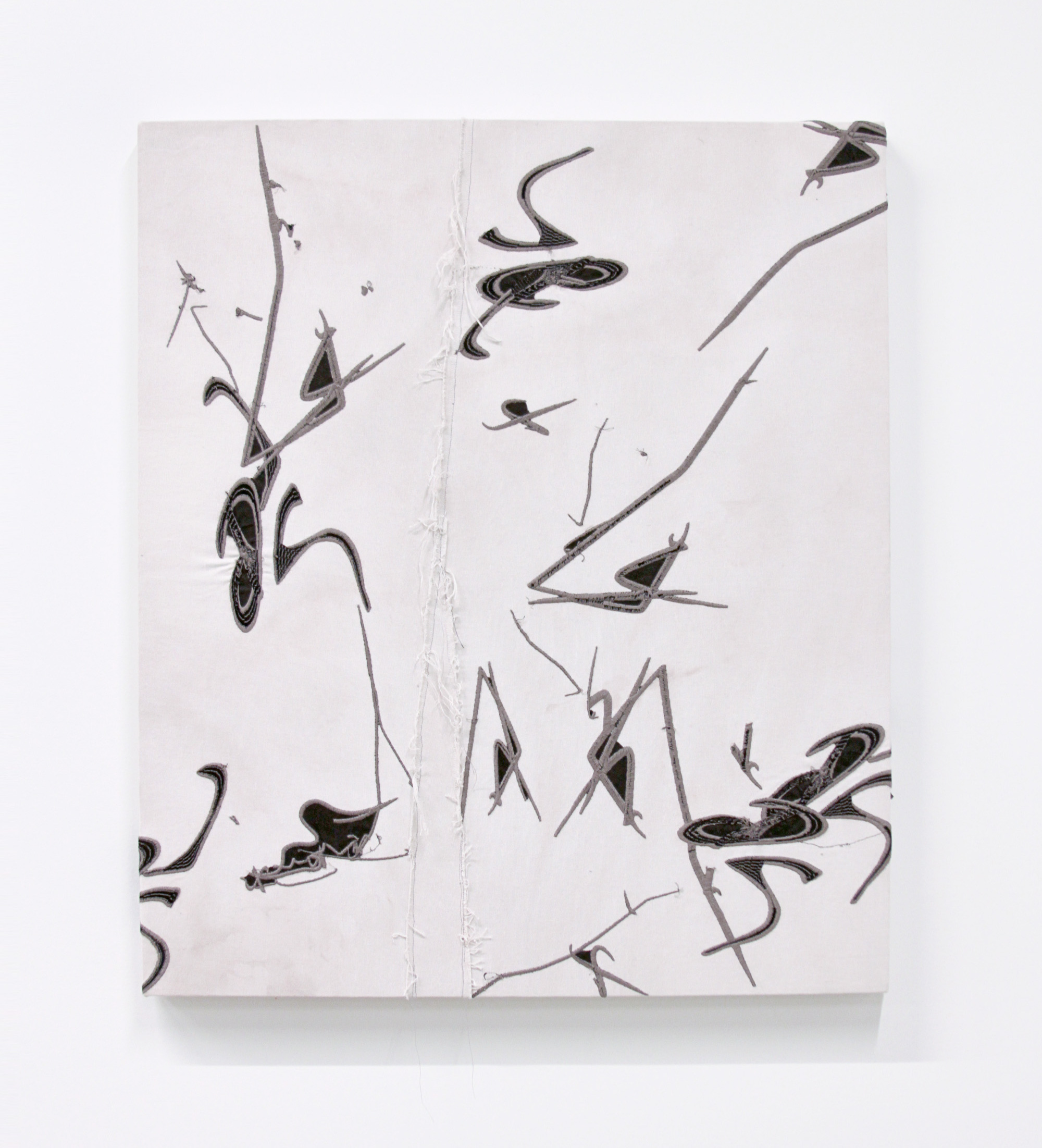 ERIKA CERUZZI d? alias backflip , 2016, Polyester and ceramic embroidery thread, body ink, canvas