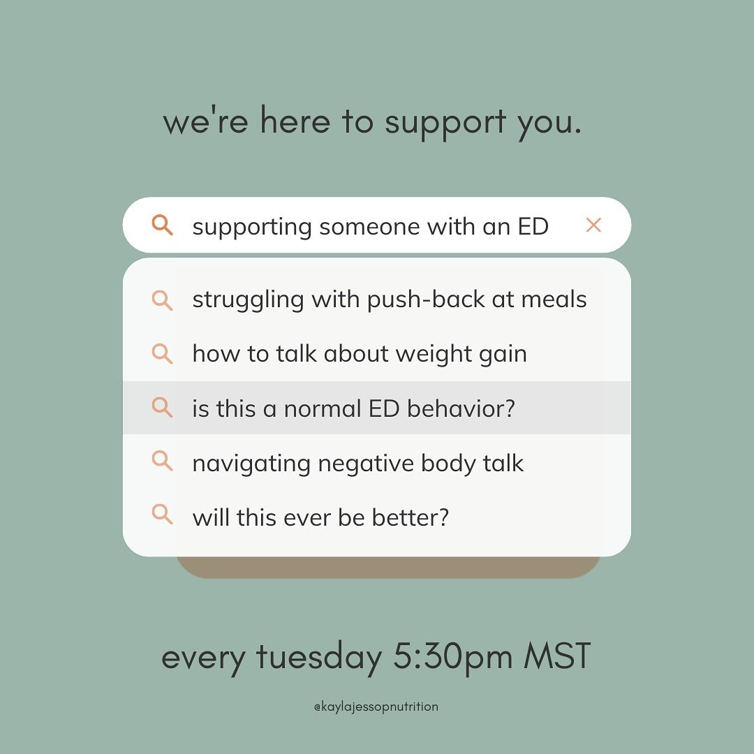 for family members, caregivers, friends and anyone wanting to learn how they can best support their loved one with an eating disorder, we&rsquo;re here to support you. Drop in to our weekly support group with Lindsay Bailey on Tuesdays at 5:30pm MST.