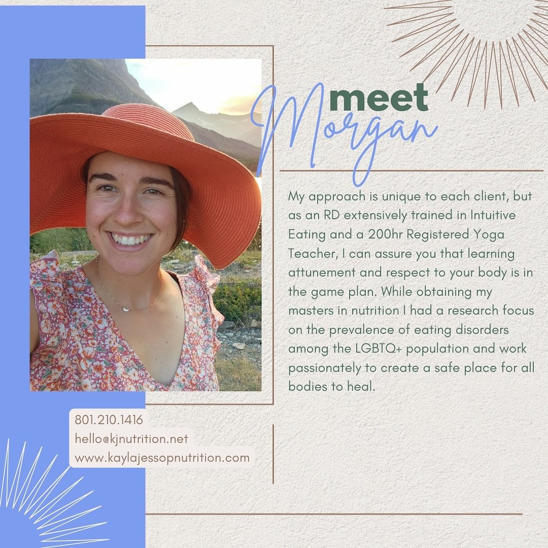 Spotlight on Morgan🪩&mdash;The newest RD on the KJN team, Morgan brings a sense of calm, mindful compassion into her sessions. She works with a wide range of ages, diagnoses, and is passionate about working with the LGBTQ+ population and offering ac