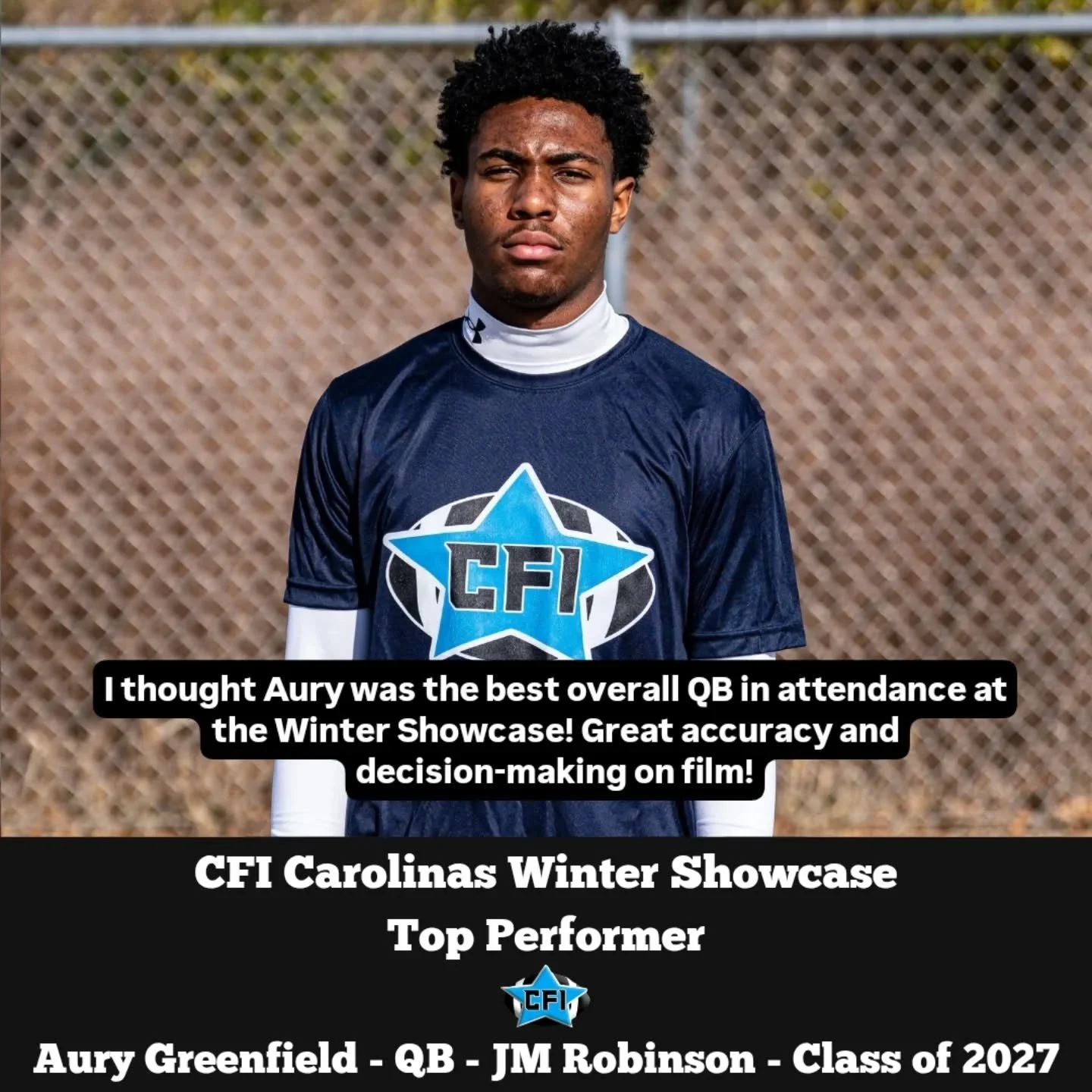 CFI Carolinas Winter Showcase Top Performer QB Aury Greenfield - JM Robinson