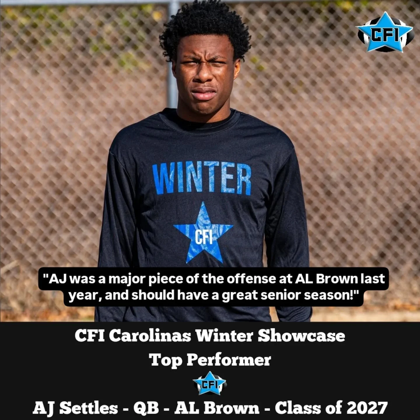 CFI Carolinas Winter Showcase Top Performer QB AJ Settles - AL Brown