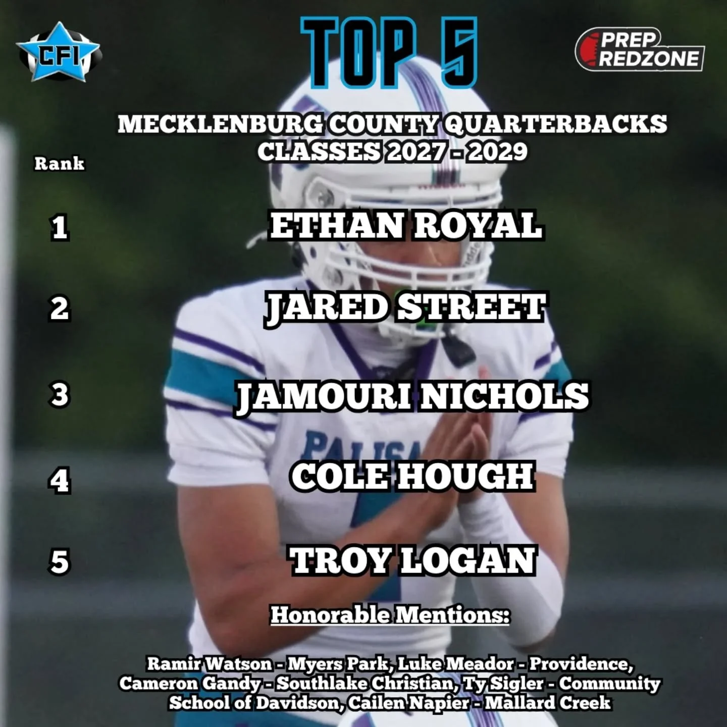 The Top 5 is back for Year 3! Rankings for all positions across the Charlotte Metro Area will be coming from CFI and Prep RedZone North Carolina! Link for details on these players is in our story!