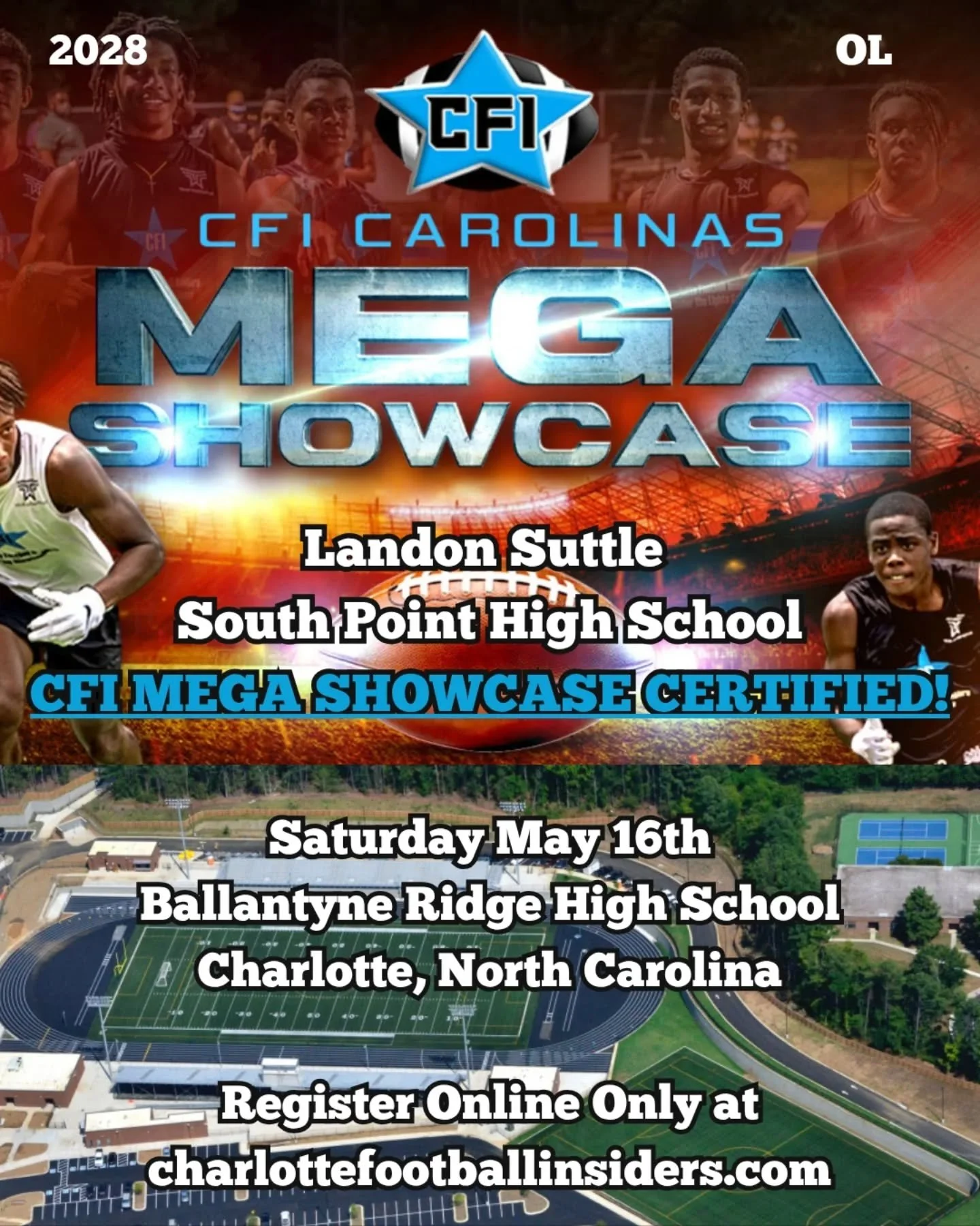 First 10 players CERTIFIED for the CFI Carolinas MEGA Showcase! Don't miss your opportunity to compete for offers and be showcased on May 16th at Ballantyne Ridge High School! Link is in our bio to register, DM us with any questions!