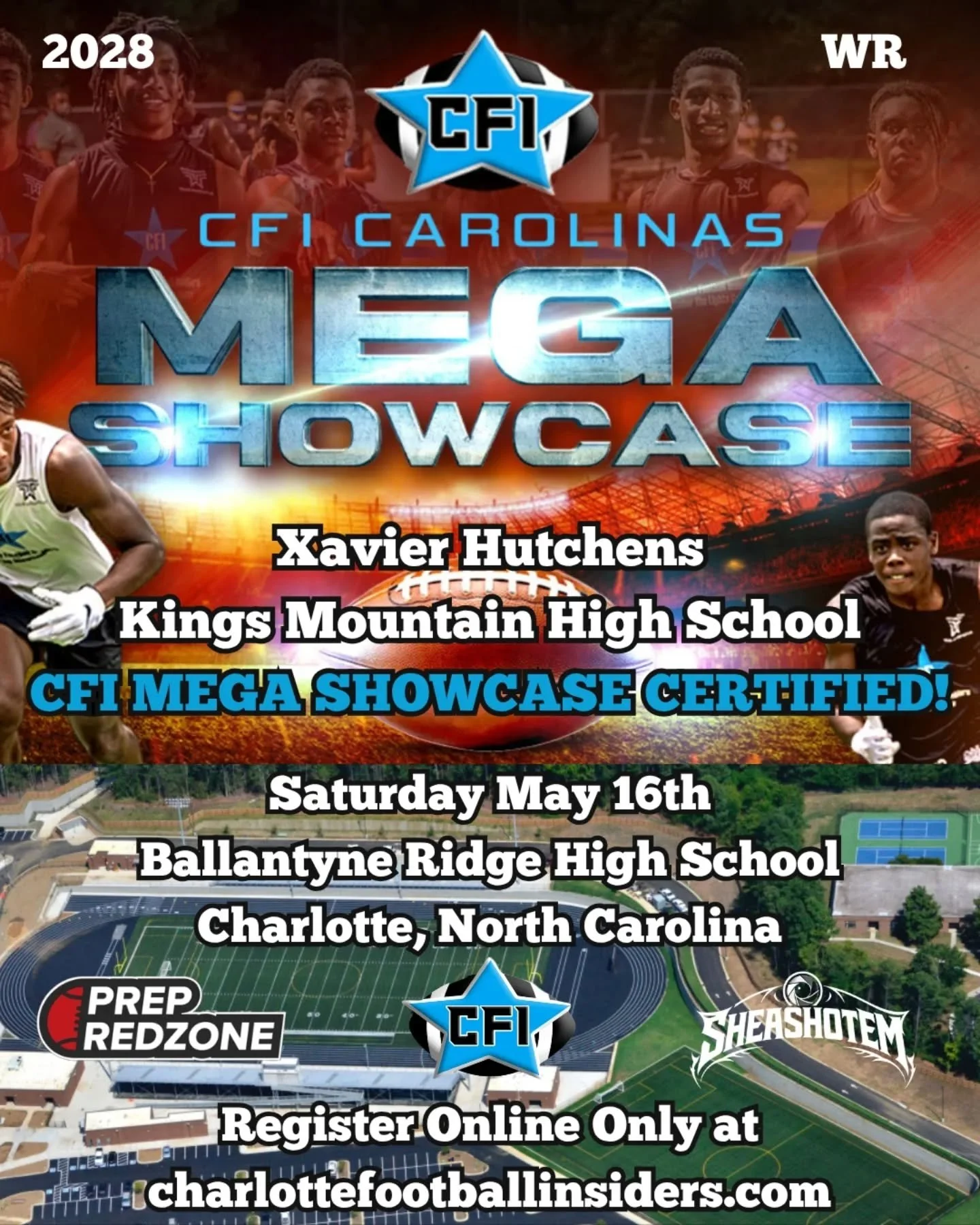 Saturday May 16th, come join us! Running Backs and Linebackers have open spots! Sign up at the link:

https://charlottefootballinsiders.com/megashowcase2026