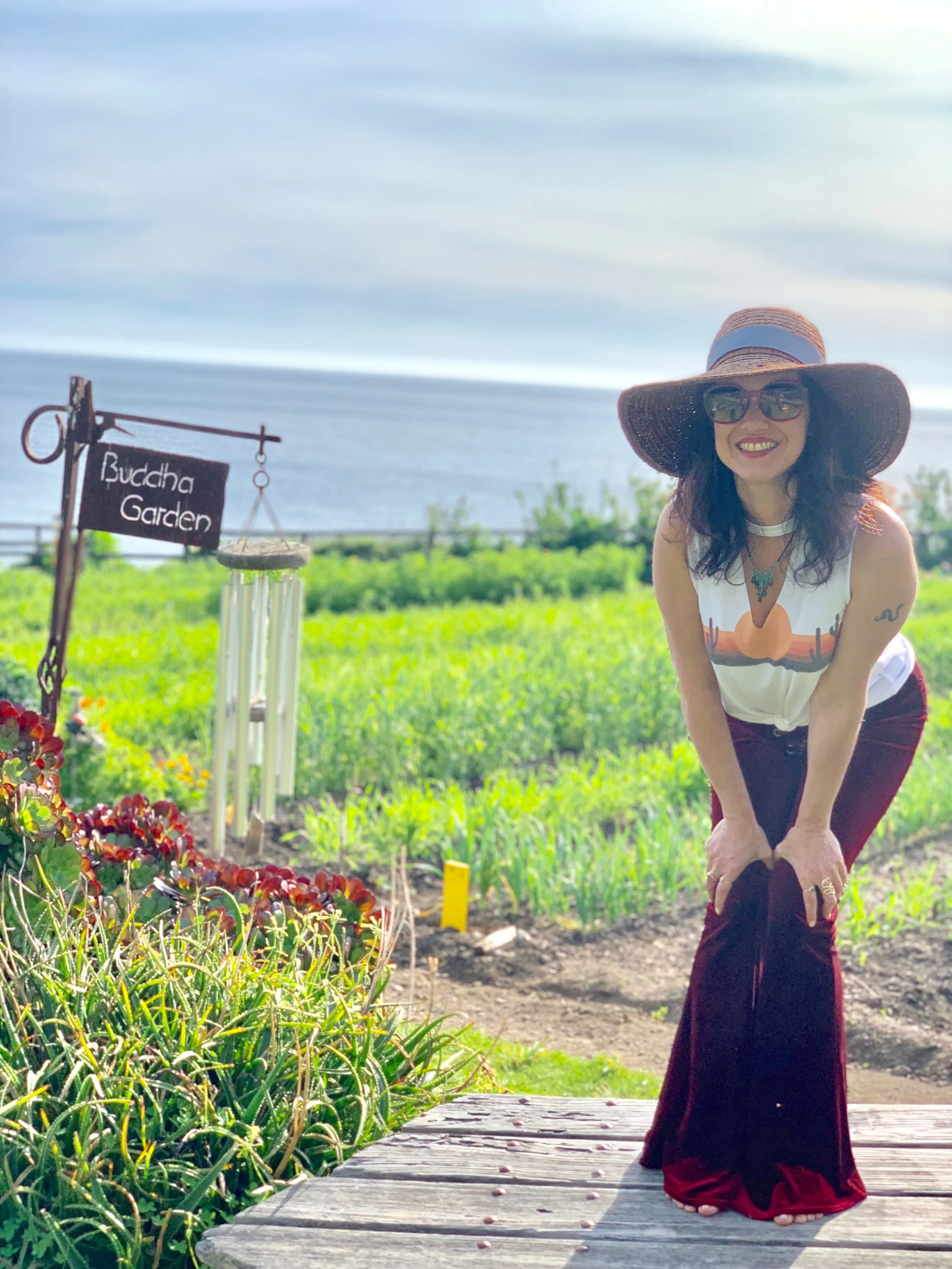 Plant guide and sacred herbalist Shankari in the Esalen Buddha Garden
