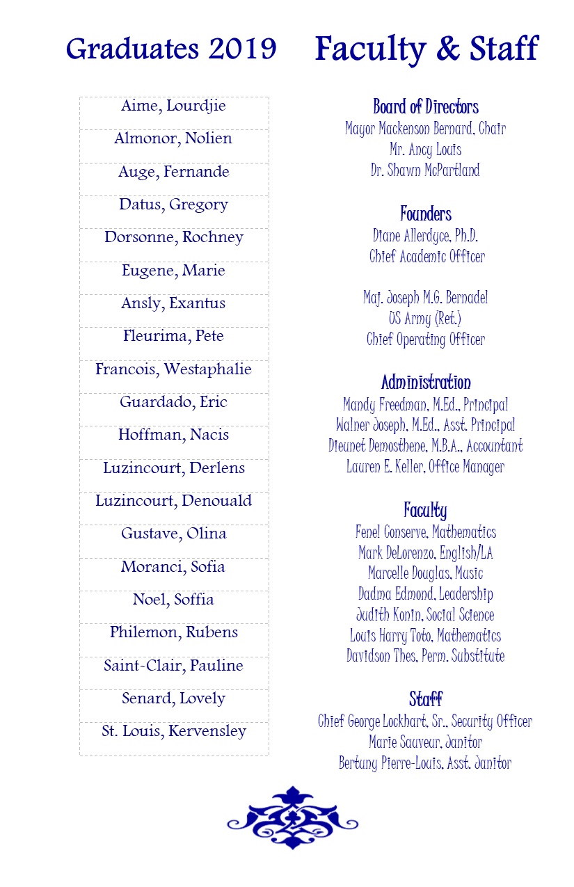 Graduation 2019 Back Cover of Program