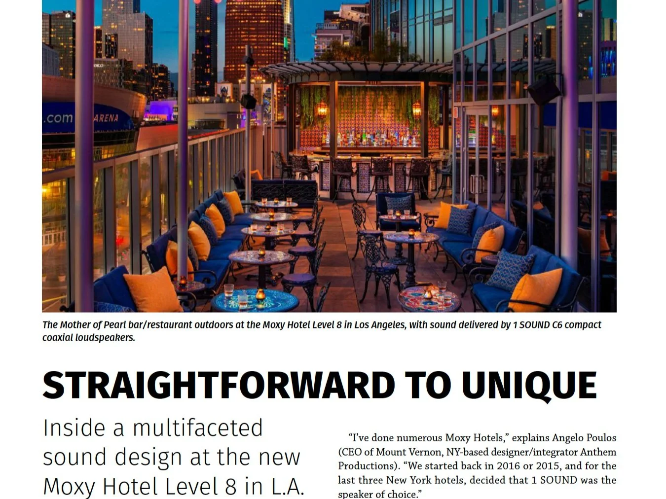 ‘Showcase’ in Live Sound International: “Straightforward to Unique”  Level 8 by Moxy DTLA & AC Hotel